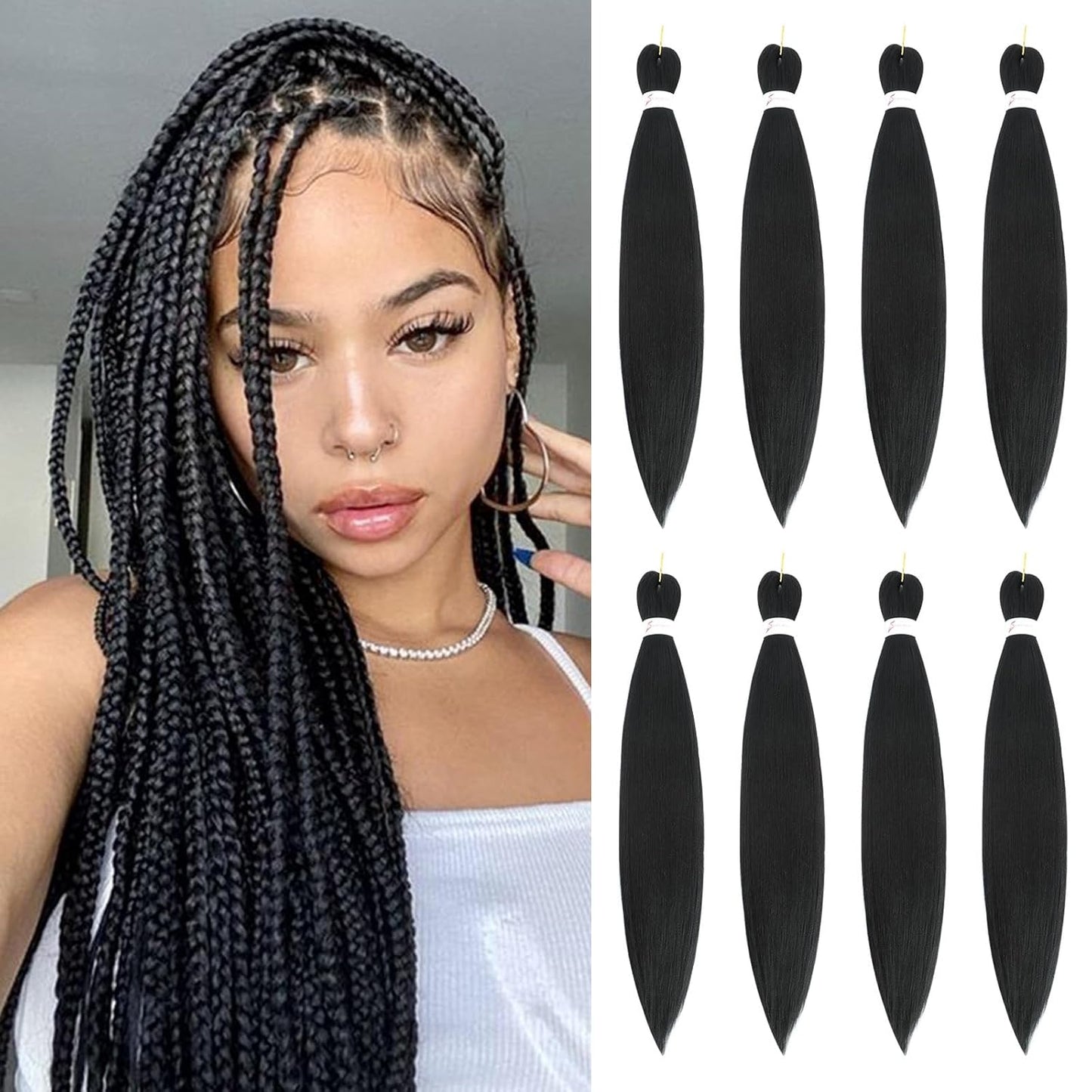 24-Inch Pre-Stretched Braiding Hair - 8 Packs Soft Yaki Texture for Crochet & Twists
