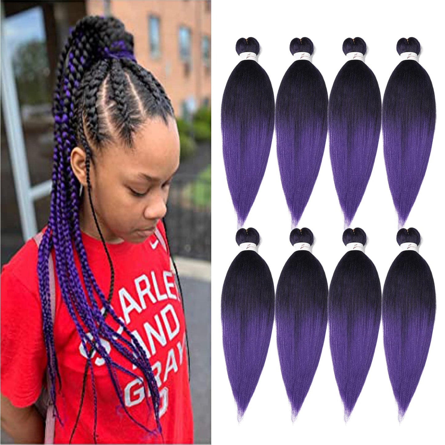 8 Packs 20-Inch Ombre Pre-Stretched Braiding Hair - Soft Yaki Texture Extensions