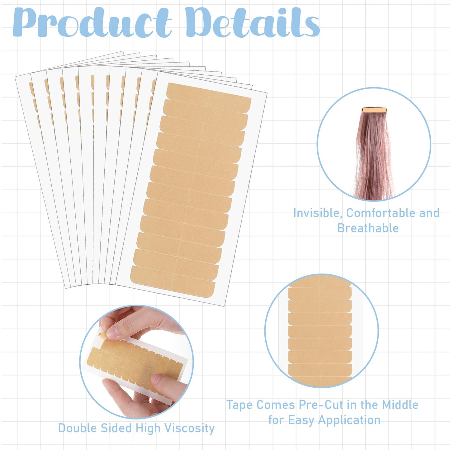 Tucnoeu 120pcs Adhesive Replacement Tape for Hair,Hair Extension Tape,Extensions Invisible Waterproof Double Sided Hair Tape,Tape in Human Hair Extensions Wig Tape Beauty Tools(Skin)