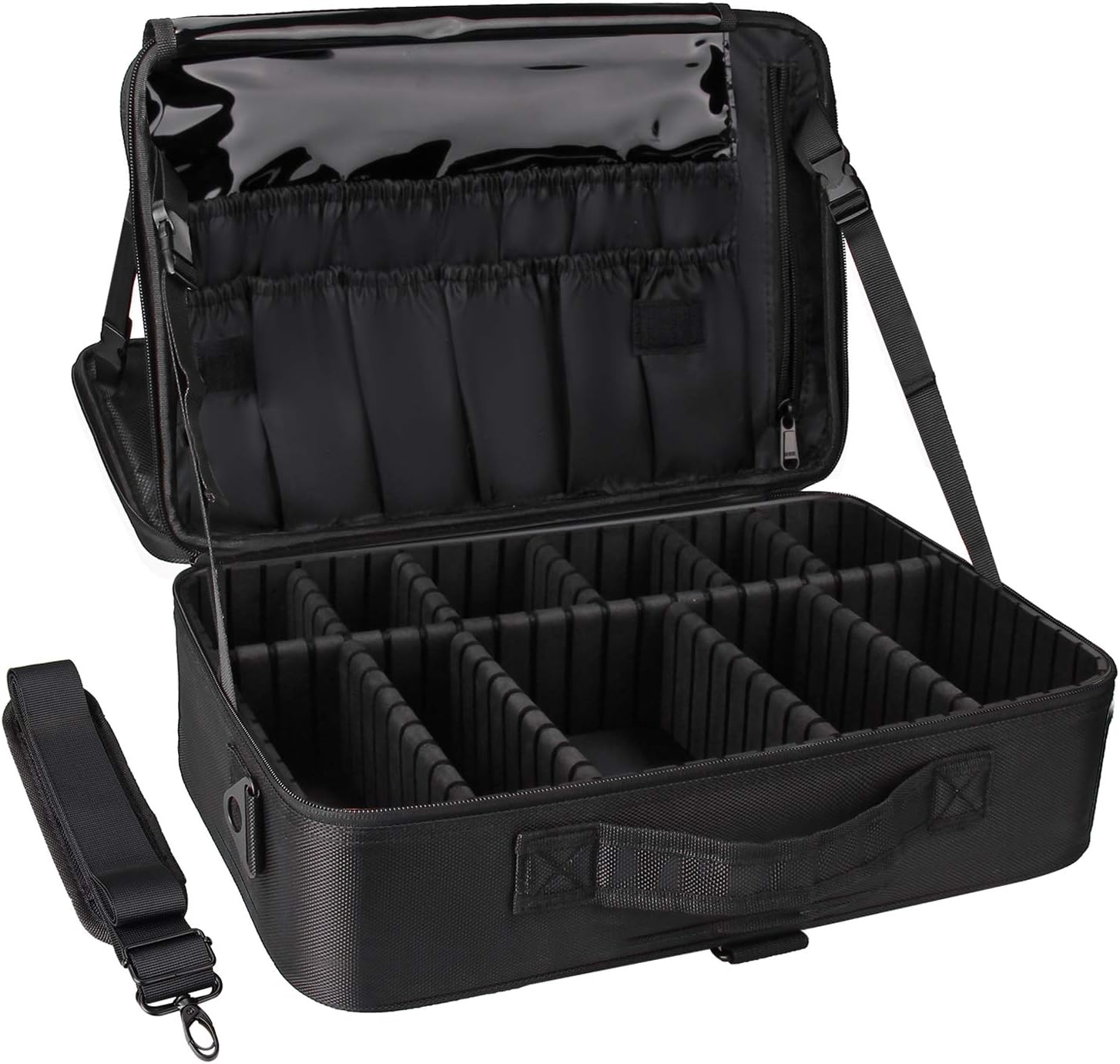 Relavel Portable Travel Makeup Case Organizer with Adjustable Dividers - Black Cosmetic Storage for Brushes, Toiletries & Jewelry