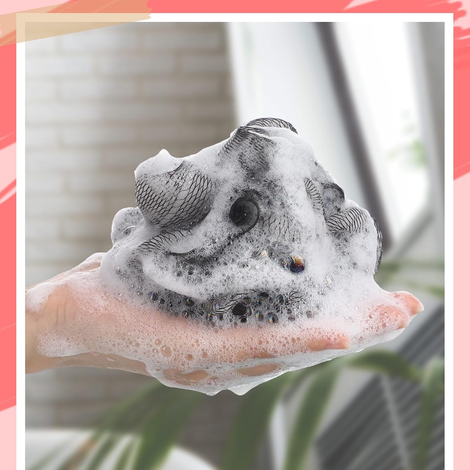 Travel Size Loofah Set - 12 Individually Wrapped Mini Bath Sponges with Case (Black, 25g)