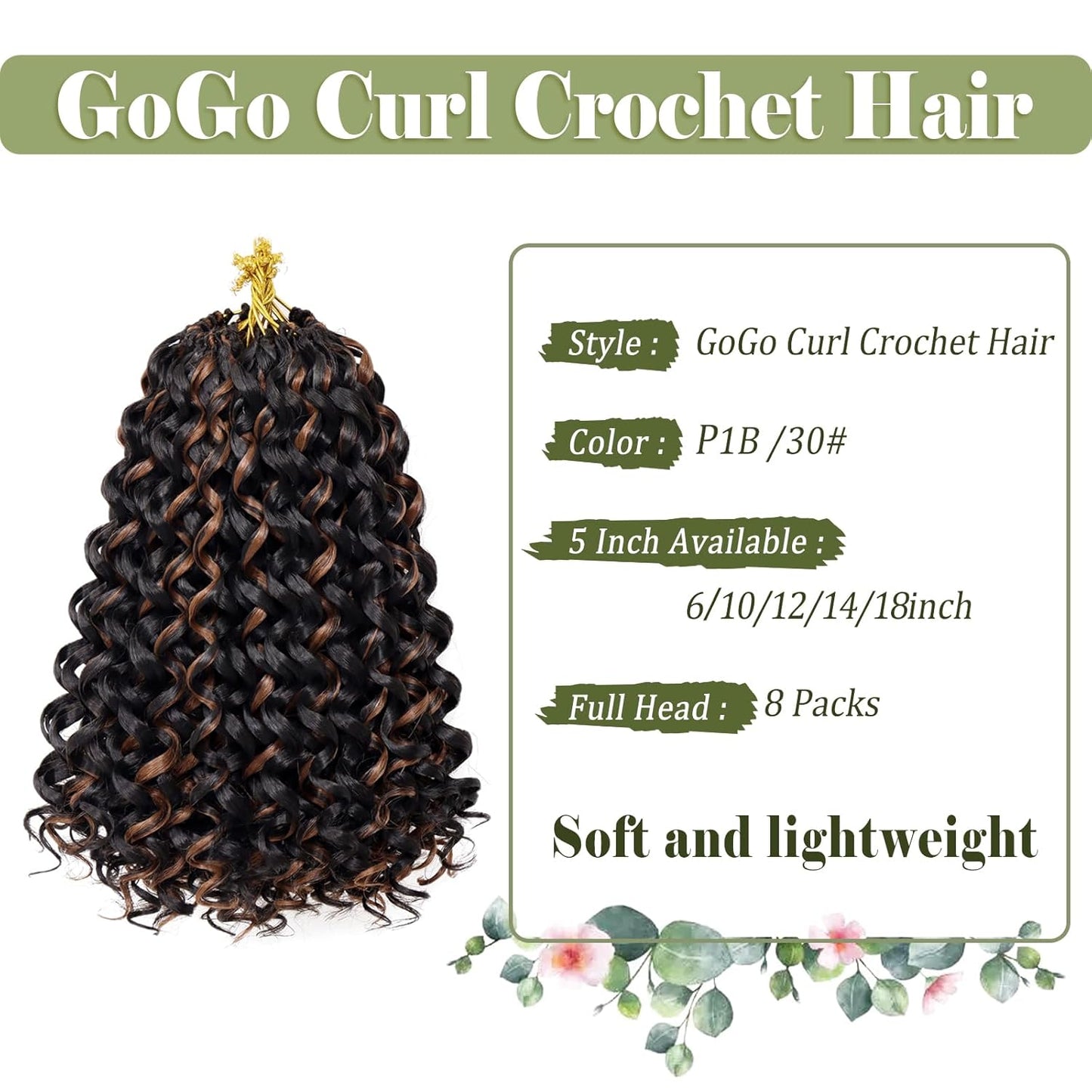 GoGo Curl Crochet Hair 10 Inch - 8 Packs Ombre Brown Water Wave Extensions for Black Women