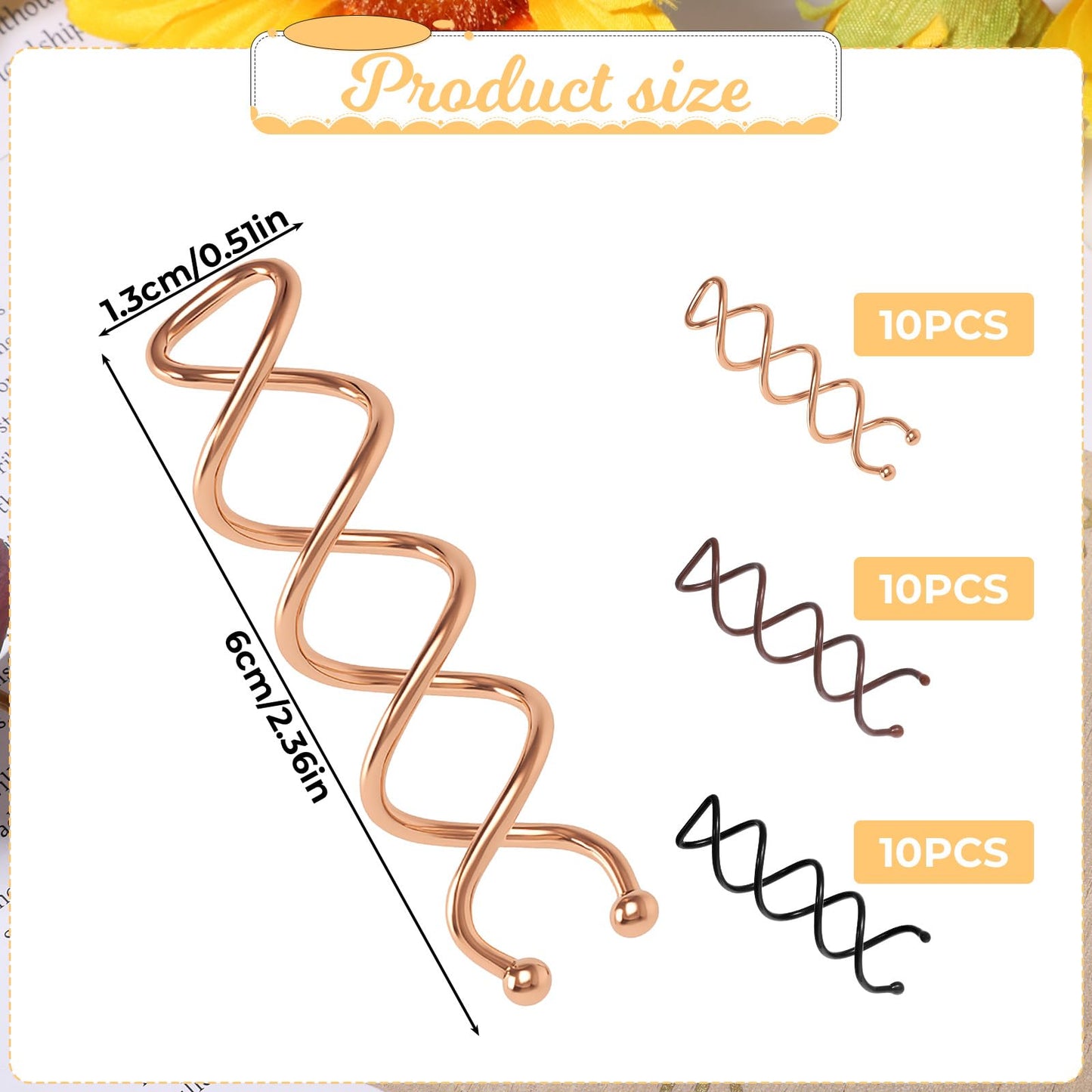 30 Pcs 3 Colors Spiral Bobby Pins, Spiral Hair Pins, Alloy Spin Pin, Non-Scratch Round Clip & Bun Twist for Girls Women, Perfect Fashion Small Bun Bobbypins, Easy & Fast Use(2.36 Inches)