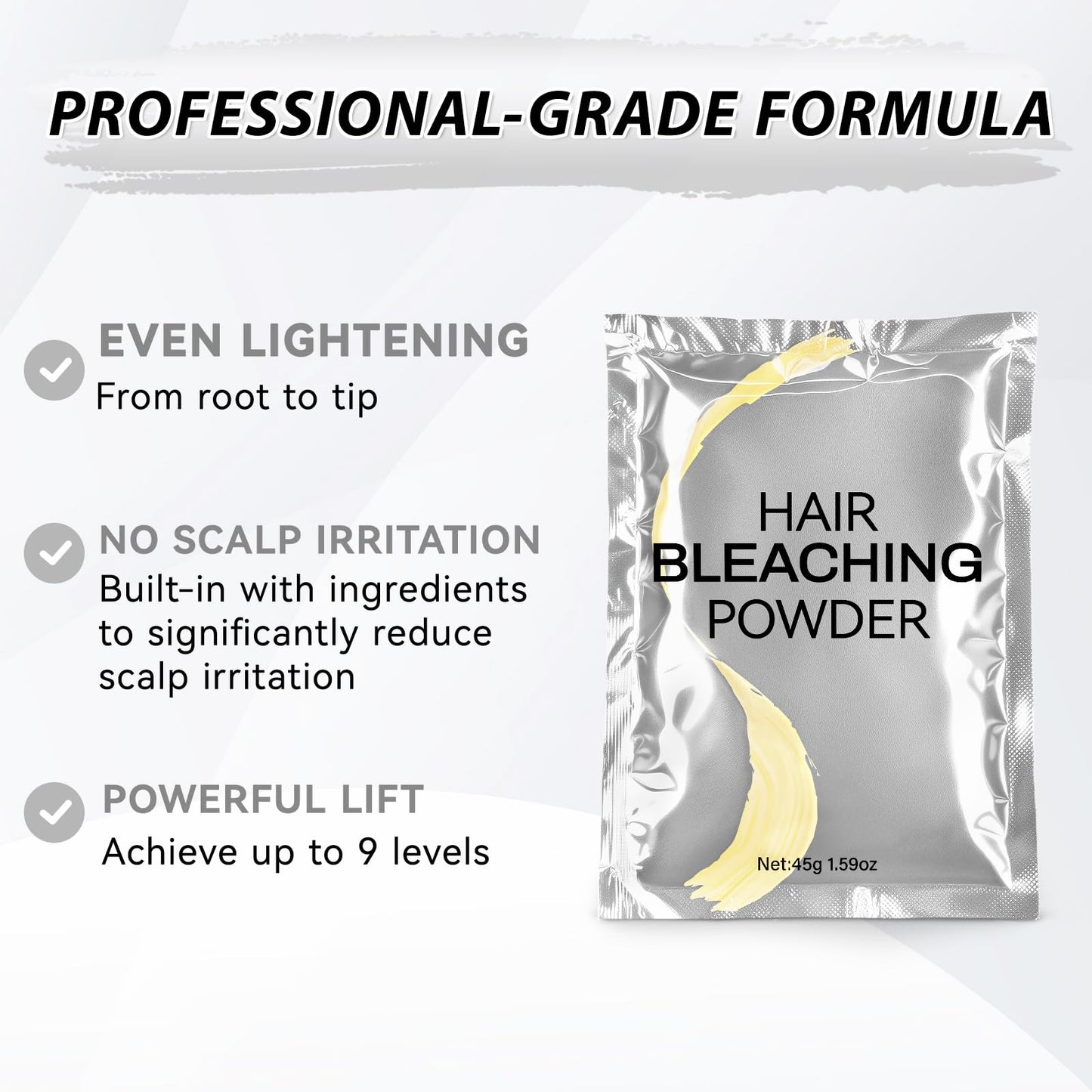 Hair Bleach Powder for Hair, Professional Lightening Bleach Lift Up to 8 Levels, for Hair Highlights & Lightening 45g