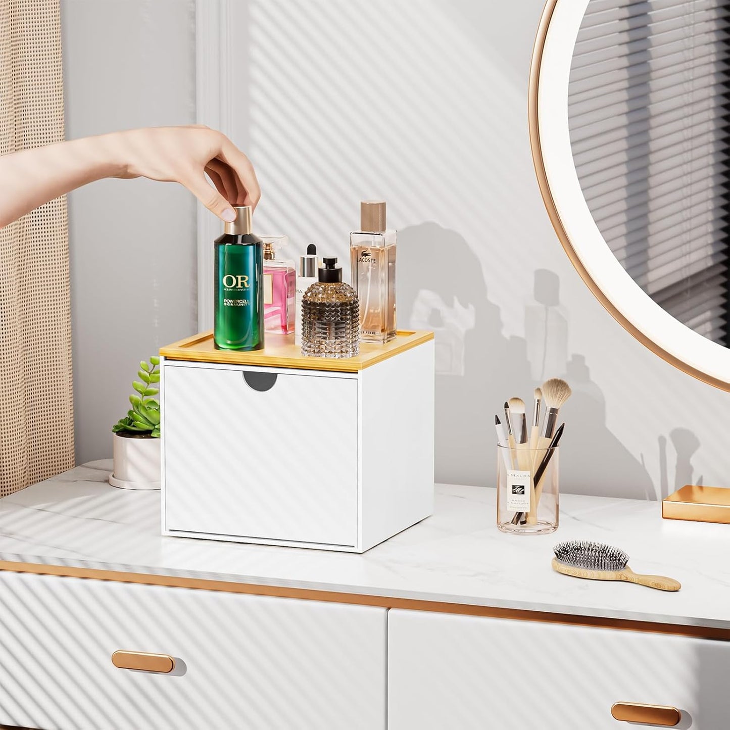 VITVITI Acrylic Face Towel Holder Box - Large Disposable Towel Storage with Bamboo Lid for Bathroom & Vanity
