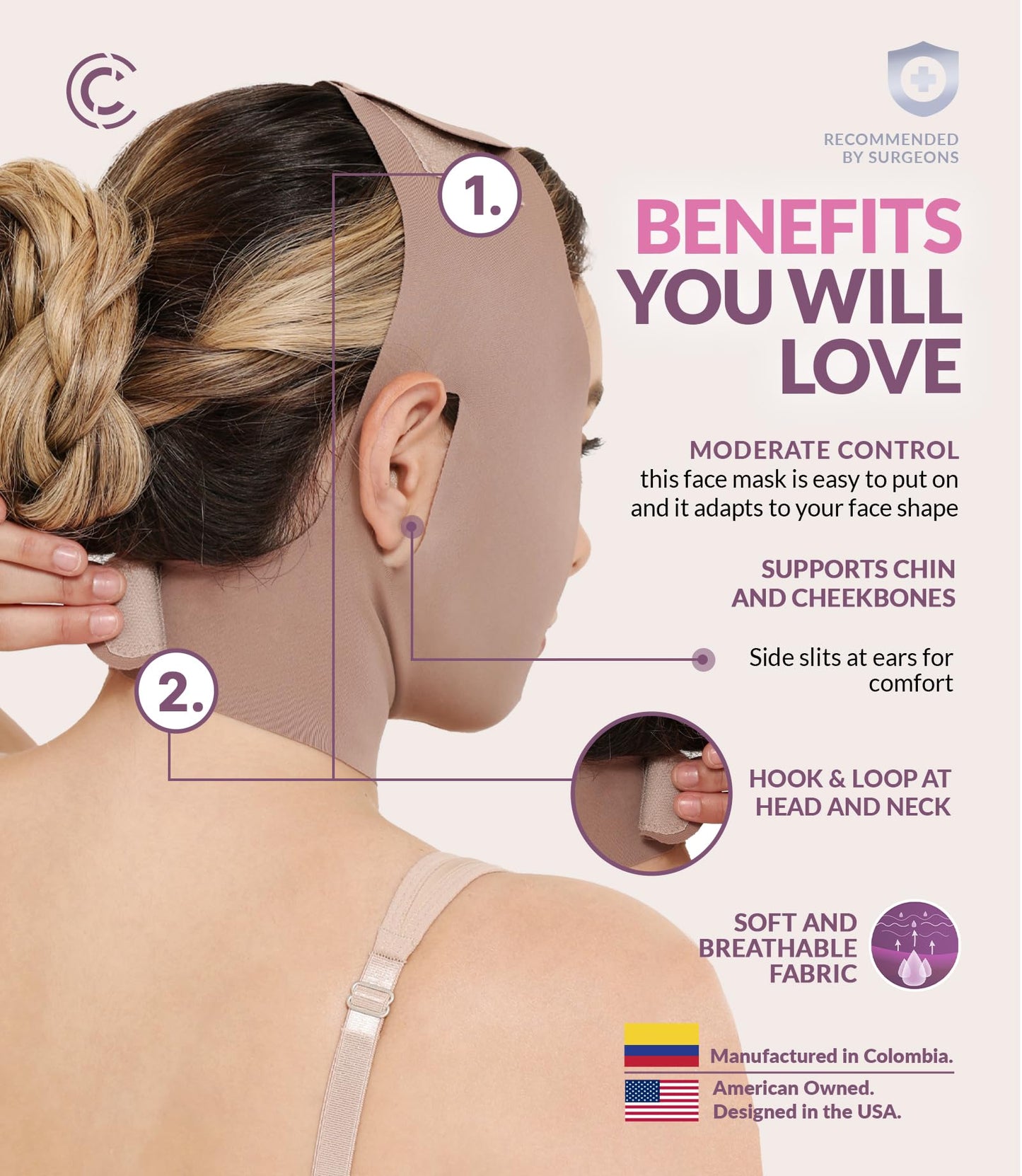 CURVEEZ Face Toning Belt Post Surgery Lipo Compression Chin Strap For Women | Faja Mentonera Reductora para Papada Y Cuello | For Use After Face and Chin Surgery