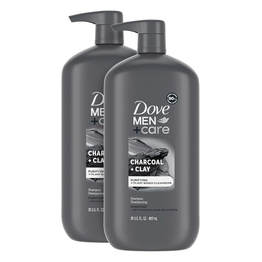 Dove Men+Care Charcoal & Clay Shampoo 2-Pack - Strengthening Plant-Based Cleanser, 31 oz