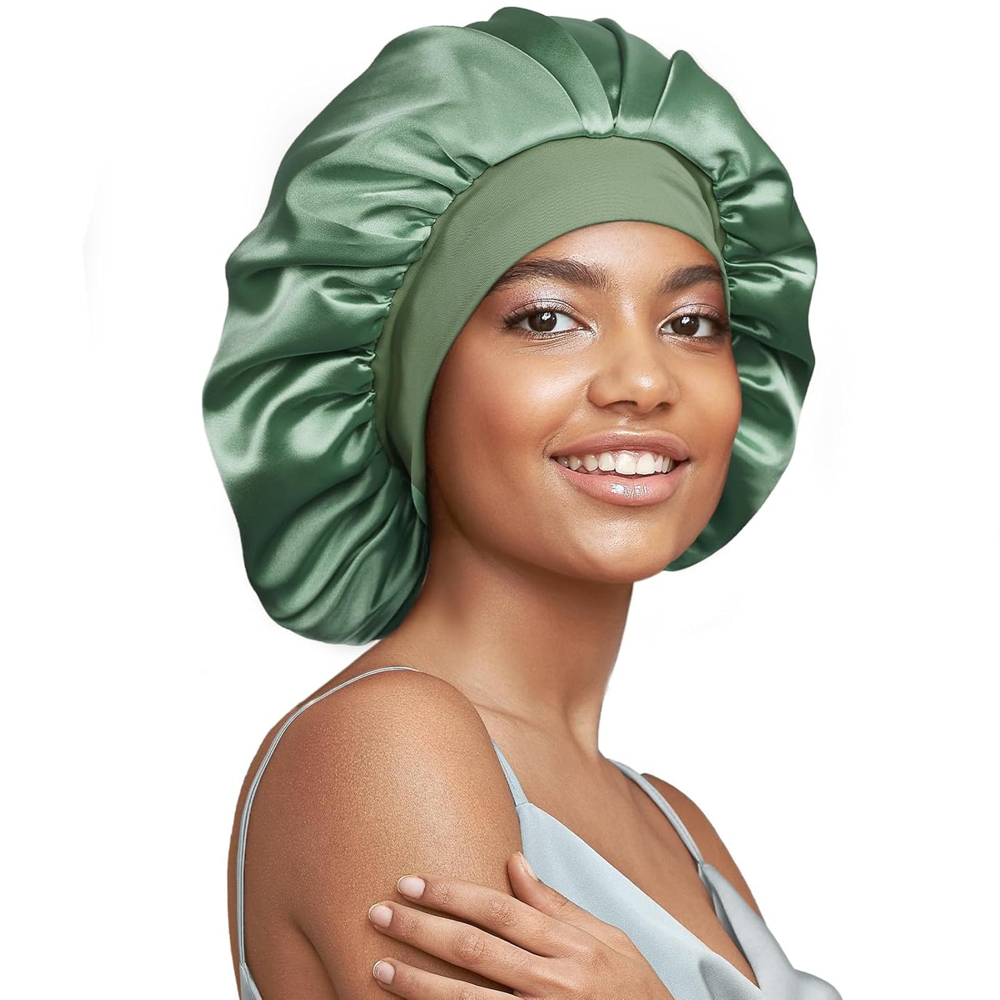 22 Momme Mulberry Silk Bonnet for Women - Double-Sided Non-Slip Sleep Cap for Long Curly Hair, Adjustable Band, Ebony