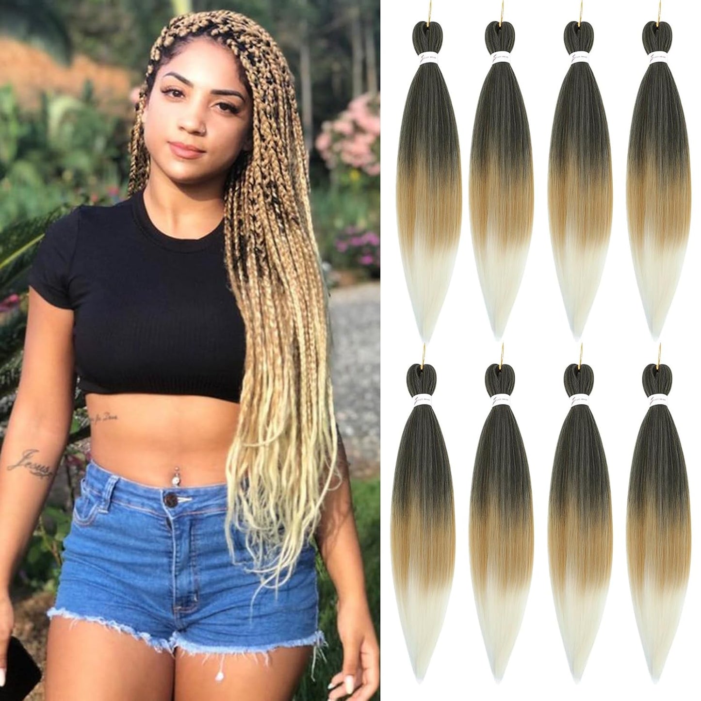 24-Inch Pre-Stretched Braiding Hair - 8 Packs Soft Yaki Texture for Crochet & Twists