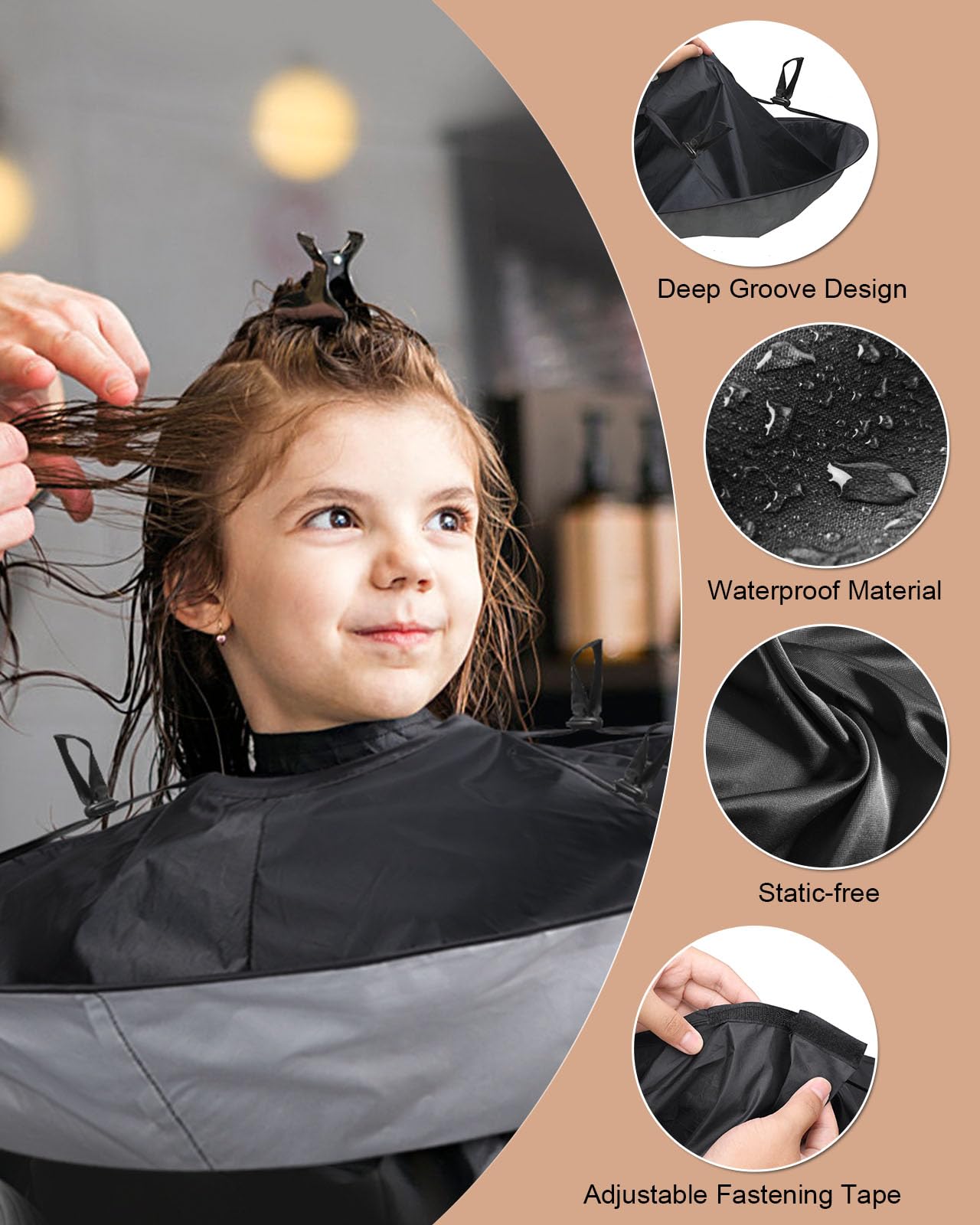 Lictin Hair Cloak - Black Waterproof Foldable Barber Cape Apron