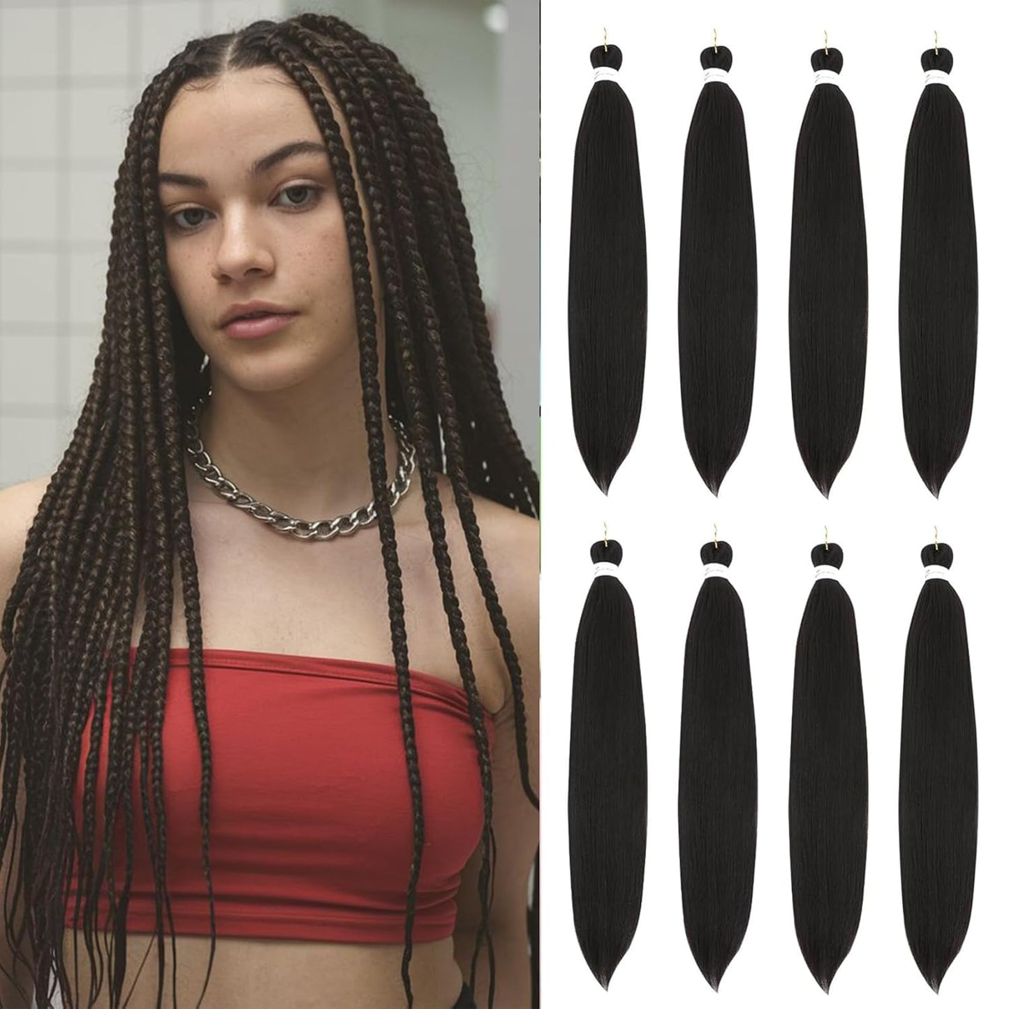 24-Inch Pre-Stretched Braiding Hair - 8 Packs Soft Yaki Texture for Crochet & Twists