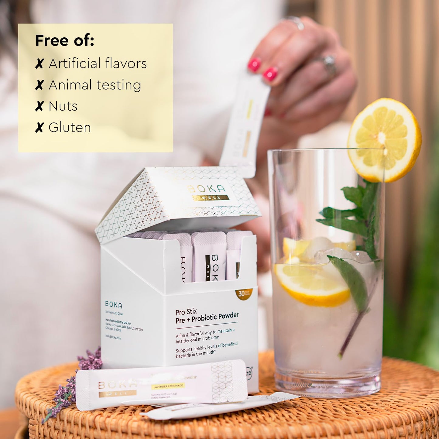 Boka Pro Stix Oral Probiotics for Mouth Bad Breath - 30ct Dental Probiotics Powder, Oral Health Pre + Probiotics for Teeth and Gums, BLIS K12 Oral Probiotic for Healthy Gum Health, Lemonade Lavender