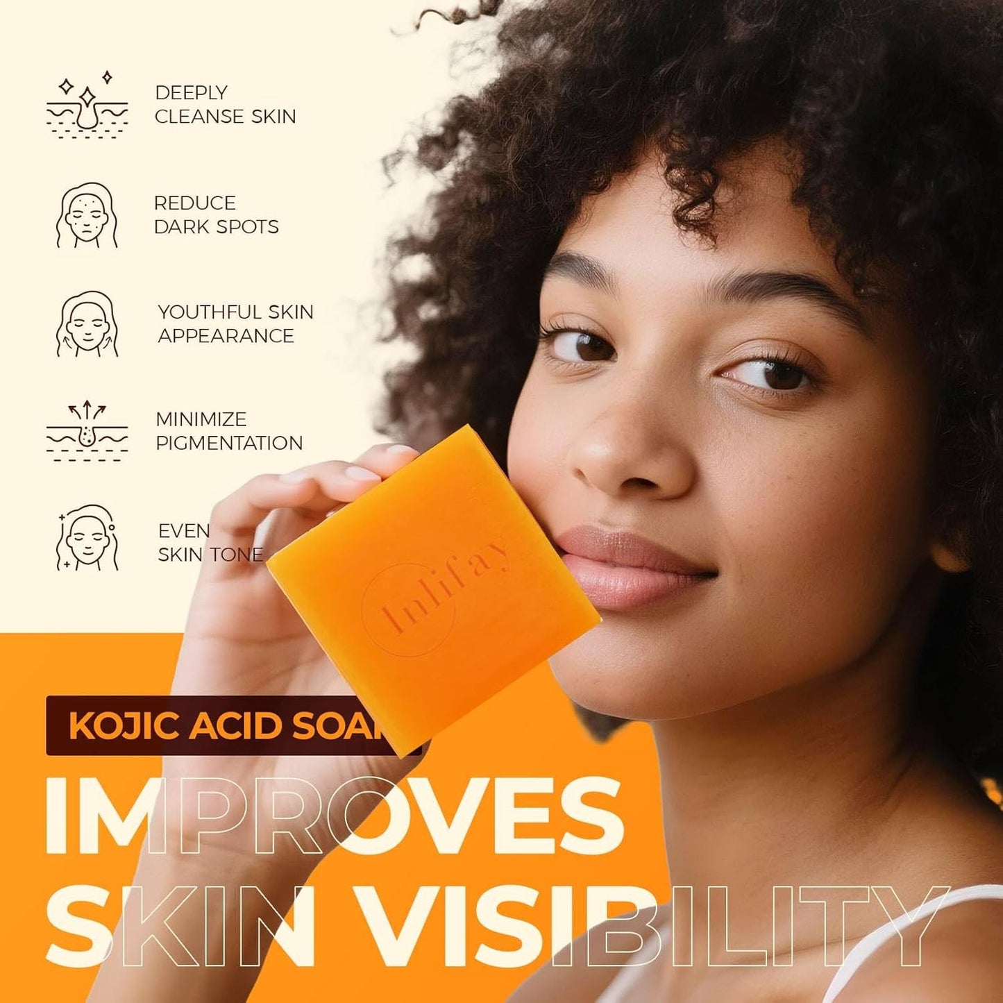 Inlifay Kojic Acid Soap Bar: Dark Spot Remover with Turmeric - Skin Cleasing for Women with Hyperpigmentation - Home Travel Use with African Net Sponge in Summer