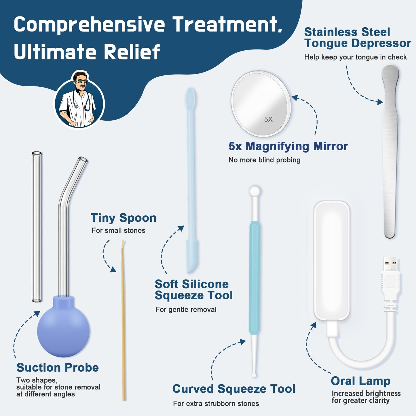 Tonsil Stone Vacuum, 9 Pcs Tonsil Stone Remover, Tonsil Stone Removal kit Vacuum Suction, Tonsil Stone Cupping Tool, Tonsil Stone Removal Tool with Oral Light, 5X Magnifying Mirror, Tongue Depressor
