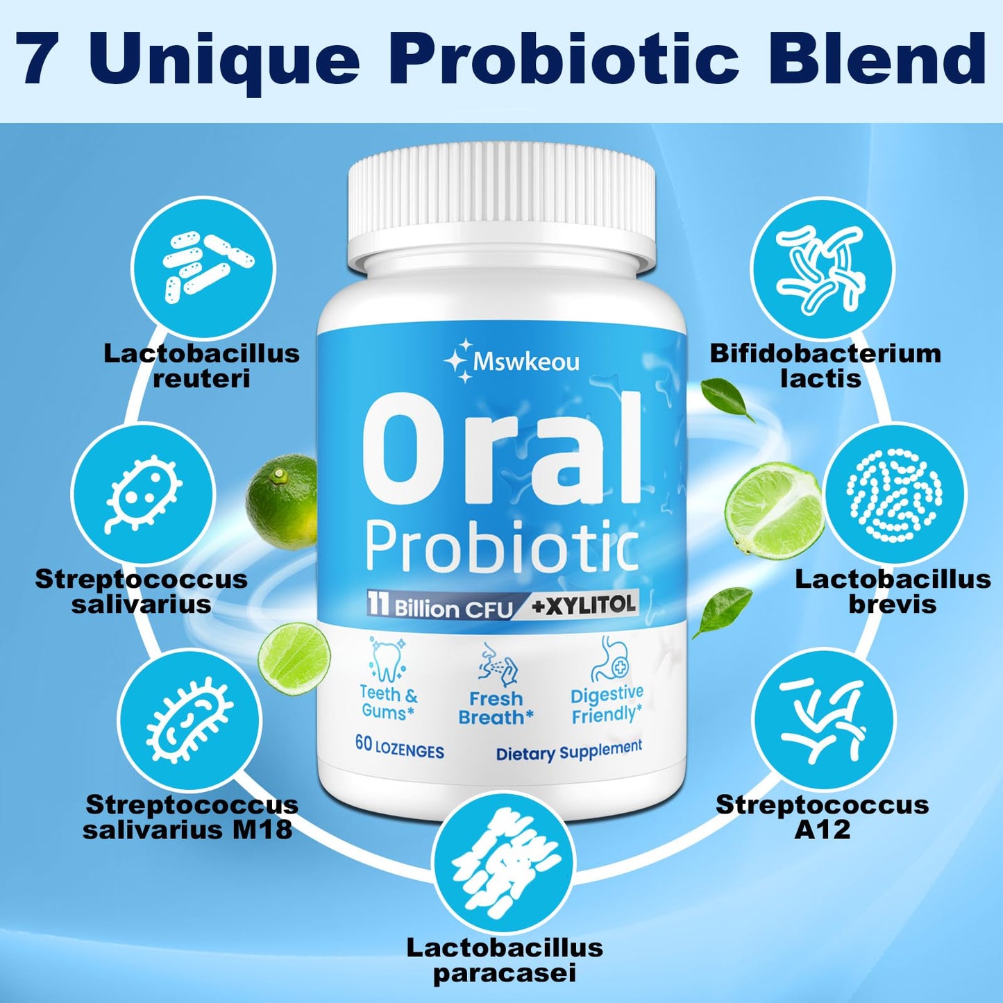 Oral Probiotics for Mouth Bad Breath for Adults 11 Billion CFU, Best Breath Oral Dental Probiotics for Teeth & Gums, Dry Mouth, Gum Restore, Fresh Breath, Chronic Halitosis & Gut Health, 60 Lozenges