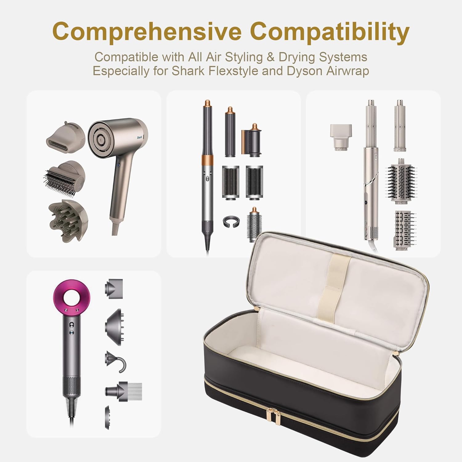 Dyson Airwrap Travel Case - Double-Layer Storage Bag for Shark Hair Dryer & Attachments