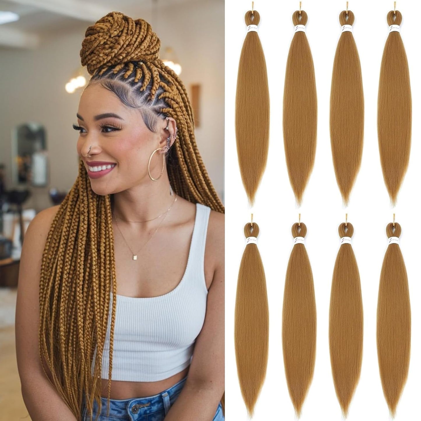 24-Inch Pre-Stretched Braiding Hair - 8 Packs Soft Yaki Texture for Crochet & Twists