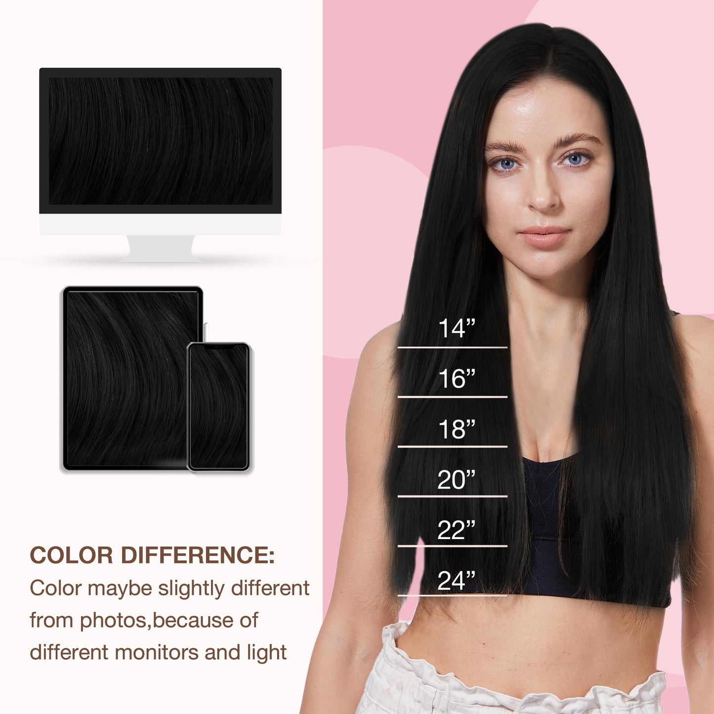GOO GOO Sew in Hair Extensions Real Human Hair, Weft Hair Extensions Human Hair, 1 Jet black 22inch 110g, Weft Bundles Straight Silky Remy Hair