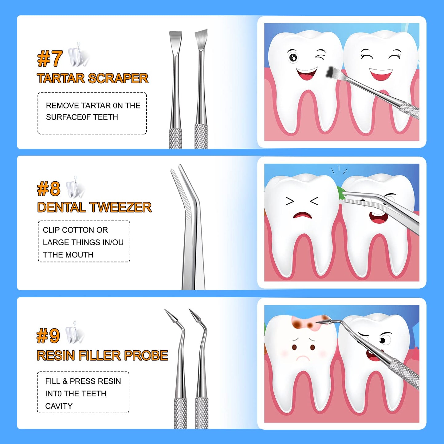 Dental Tools, Sopito 11pcs Teeth Cleaning Tools Stainless Steel Dental Scraper, Scaler Pick Plaque Remover Set