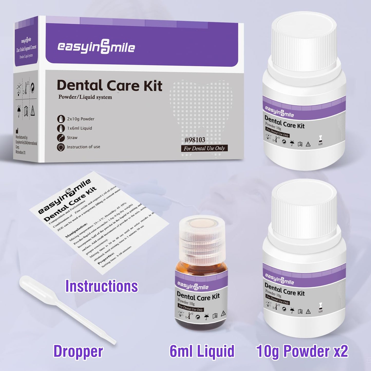 Dental Cement Temporary Tooth Repair Kit for Broken Teeth, Zinc Oxide Eugenol Glue for Chipped Missing Teeth,Crowns, Fillings & Bridges