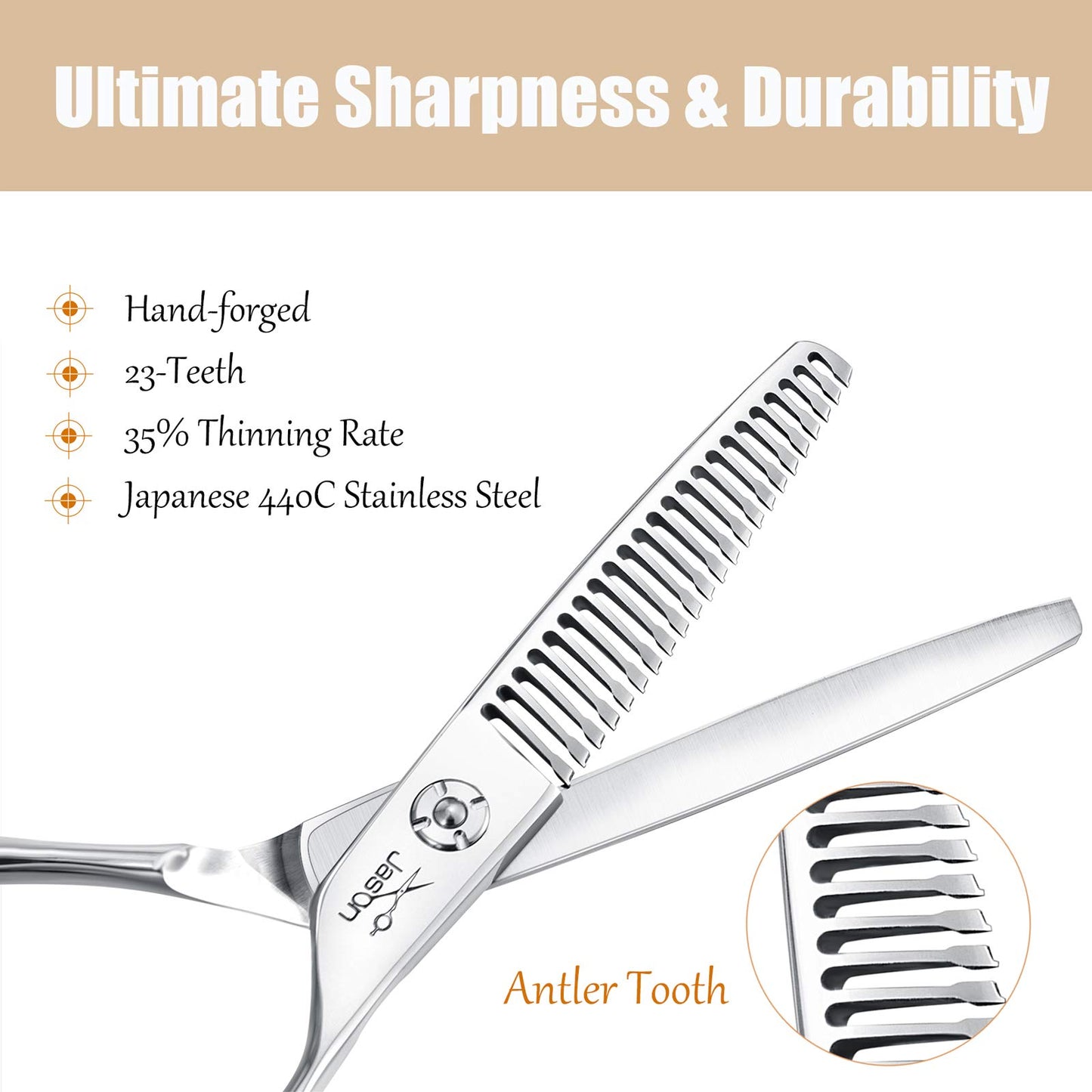 JASON 6" Texturizing Hair Scissors, 23 Teeth Hair Texture Shears Professional Blending Hair Thinning Scissor for Barber, Hairdresser, Stylist, Women and Men, Japanese 440C Stainless Steel