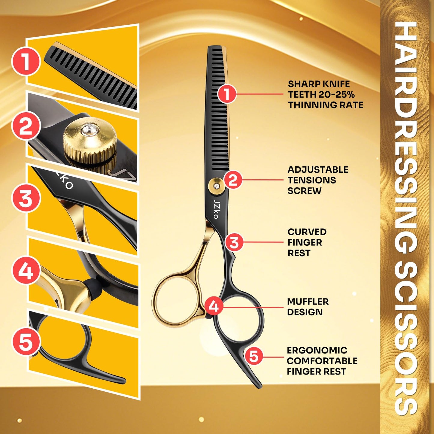 Hair Cutting Scissors Shears Kit, 6.7”Barber Shears, Professional Thinning Shears for Hair Cutting & Haircut Scissors for Barber/Salon/Home/Men/Women/Kids/Adults Shear Sets (Black)
