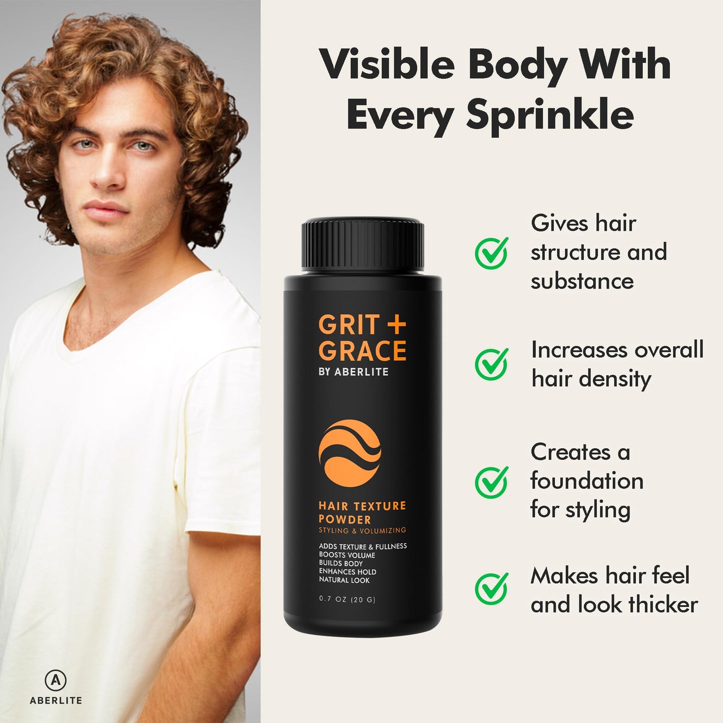 Aberlite Grit + Grace Hair Texture Powder for Men & Women - Styling Texturizing Volume Powder, Volumizing Hair Products, Matte Finish