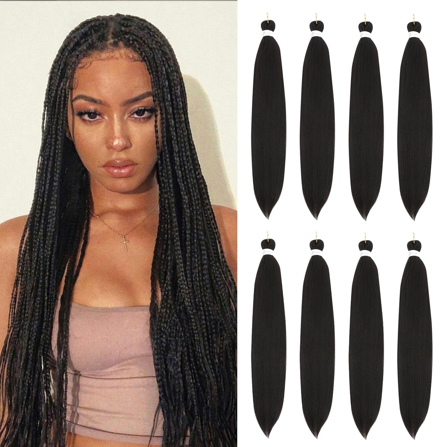 24-Inch Pre-Stretched Braiding Hair - 8 Packs Soft Yaki Texture for Crochet & Twists