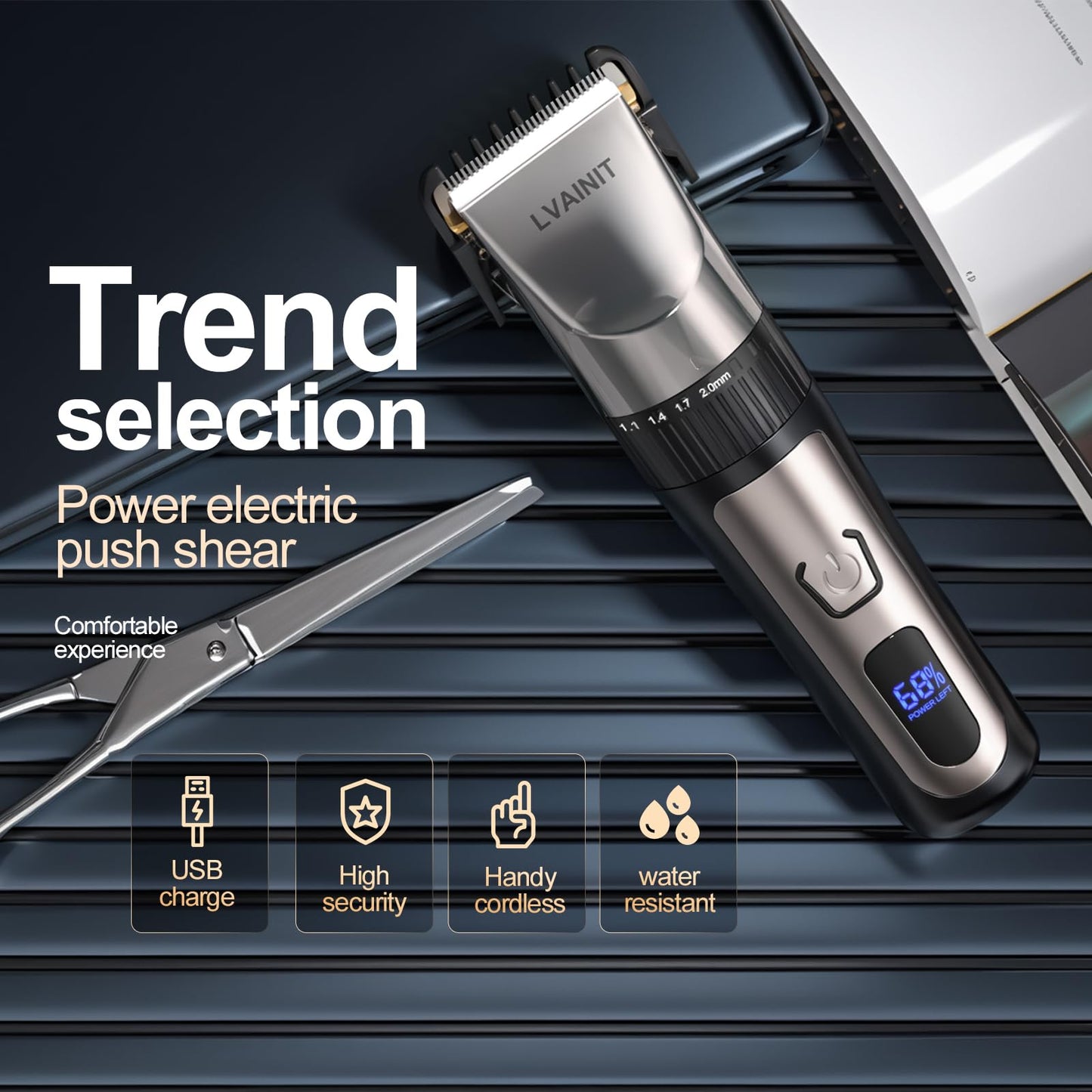 LVAINIT Hair Clippers for Men, Cordless LCD Rechargeable Hair Trimmer Beard Trimmer for Men, Men's Grooming Kit for Hair, Face, Beard, Professional Electric Barber Clippers