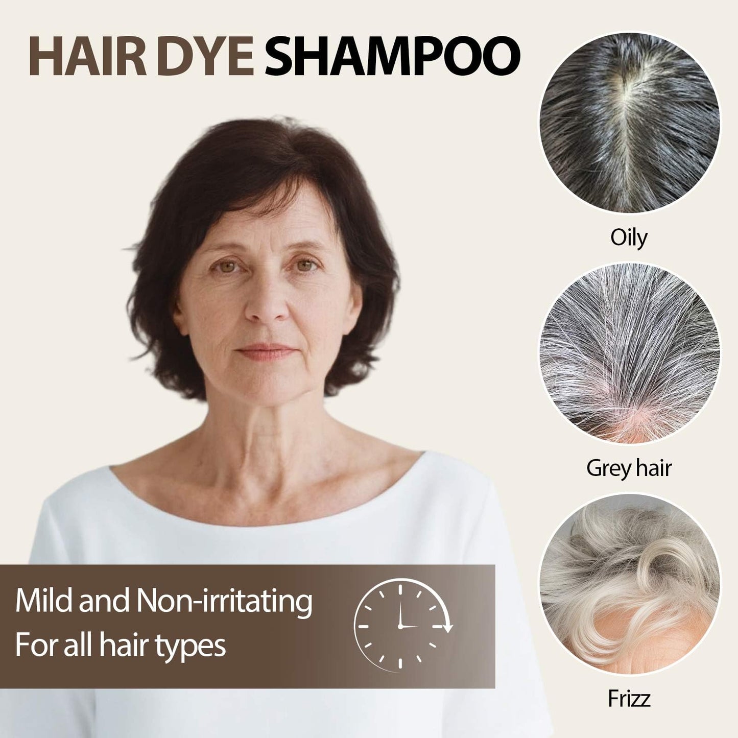 Dark Brown Hair Dye Shampoo- Gray Coverage, Herbal Natural 3 in 1 Hair Color Shampoo for Men & Women