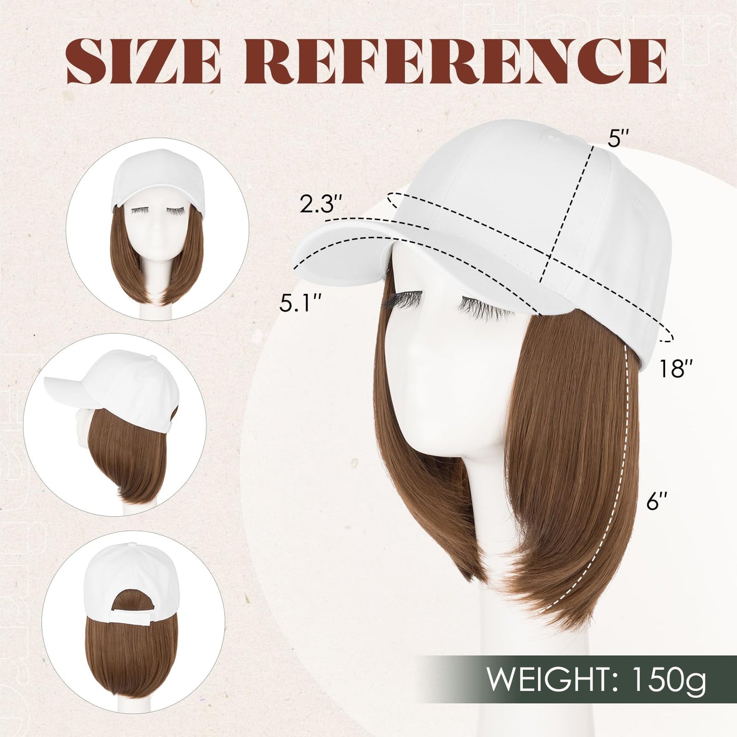 Hairro Wig Hat For Women Baseball Cap With Hair Extensions Synthetic Fake Hair 6" 150g #10