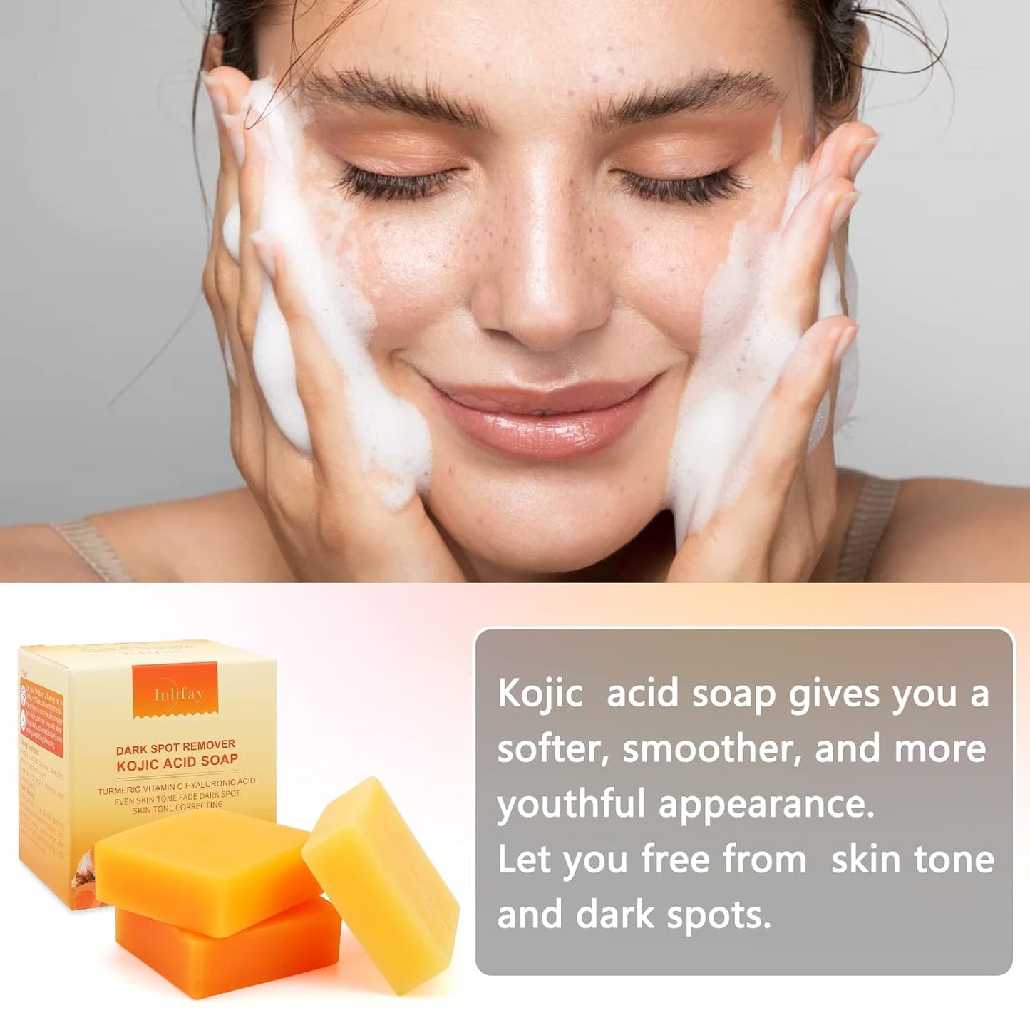 Inlifay Kojic Acid Soap Bar: Dark Spot Remover with Turmeric - Skin Cleasing for Women with Hyperpigmentation - Home Travel Use with African Net Sponge in Summer
