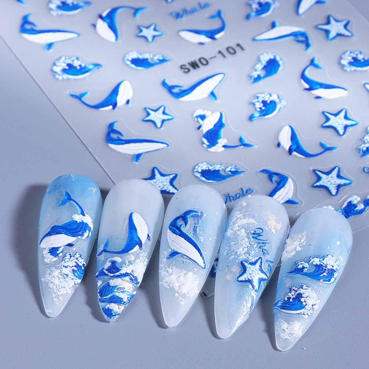 2 Sheets Summer Ocean Nail Art Stickers Ocean Shells Starfish Marine Animal Nail Stickers 3D Self-Adhesive Nail Decals for Women DIY Holiday Manicure Decoration Supplies