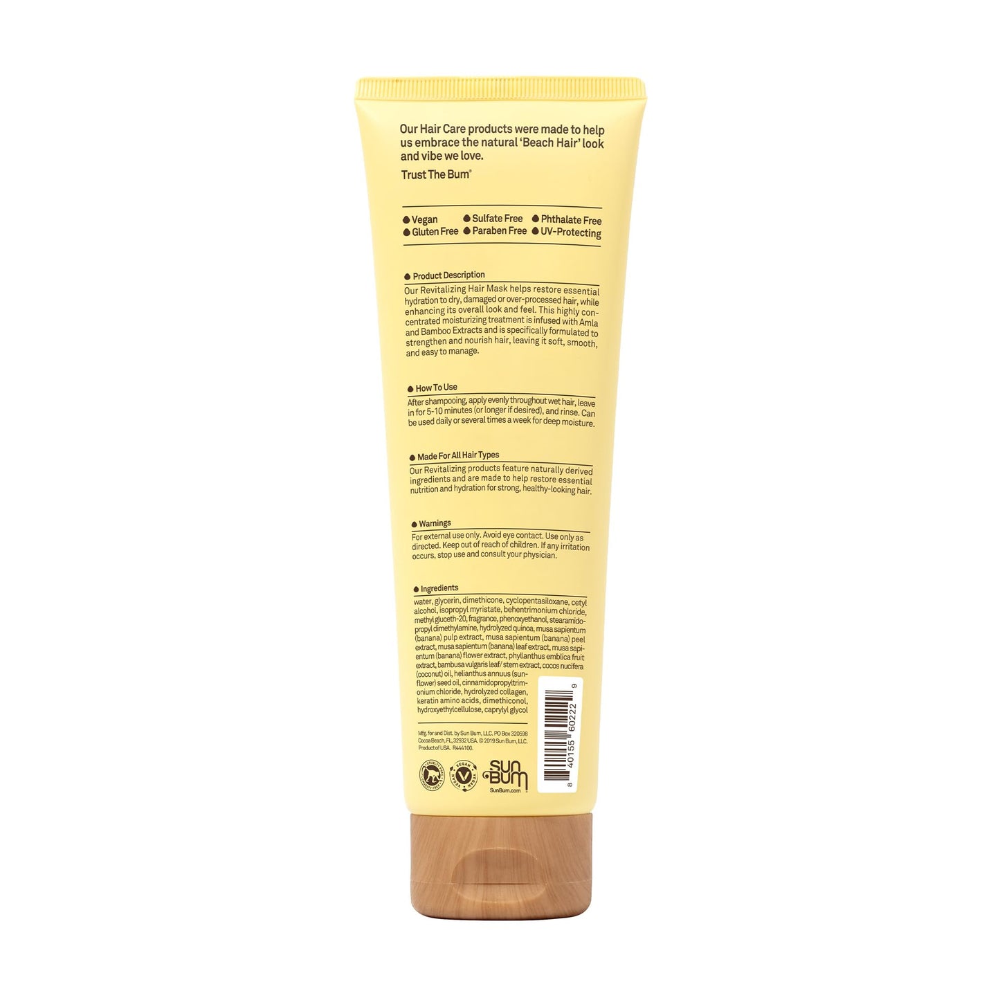 Sun Bum Revitalizing Deep Conditioning Hair Mask - Moisturizing and Restoring Treatment for Damaged Hair - Strengthening - Smoothing and Nourishing Formula - Vegan and Cruelty Free - 6 oz
