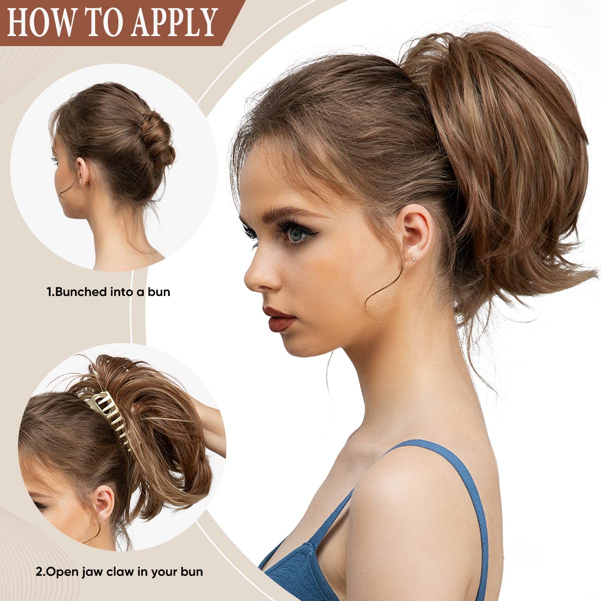 CJL HAIR Claw Clip Short Ponytail Hair Extensions DIY Bendable Metals Messy Bun Hair Piece for Wonen Straight Synthetic Fake Hairpieces Dirty Blonde