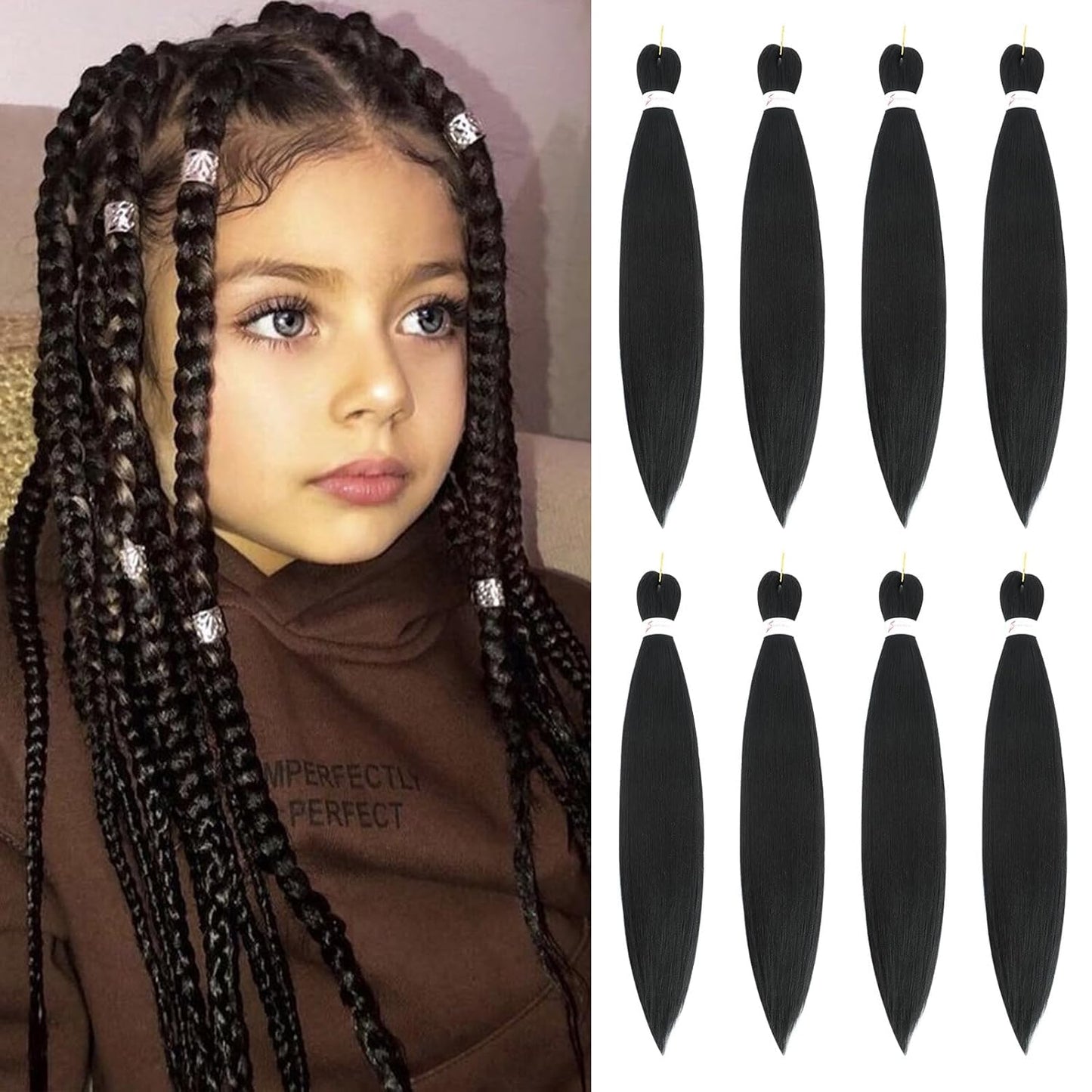 24-Inch Pre-Stretched Braiding Hair - 8 Packs Soft Yaki Texture for Crochet & Twists