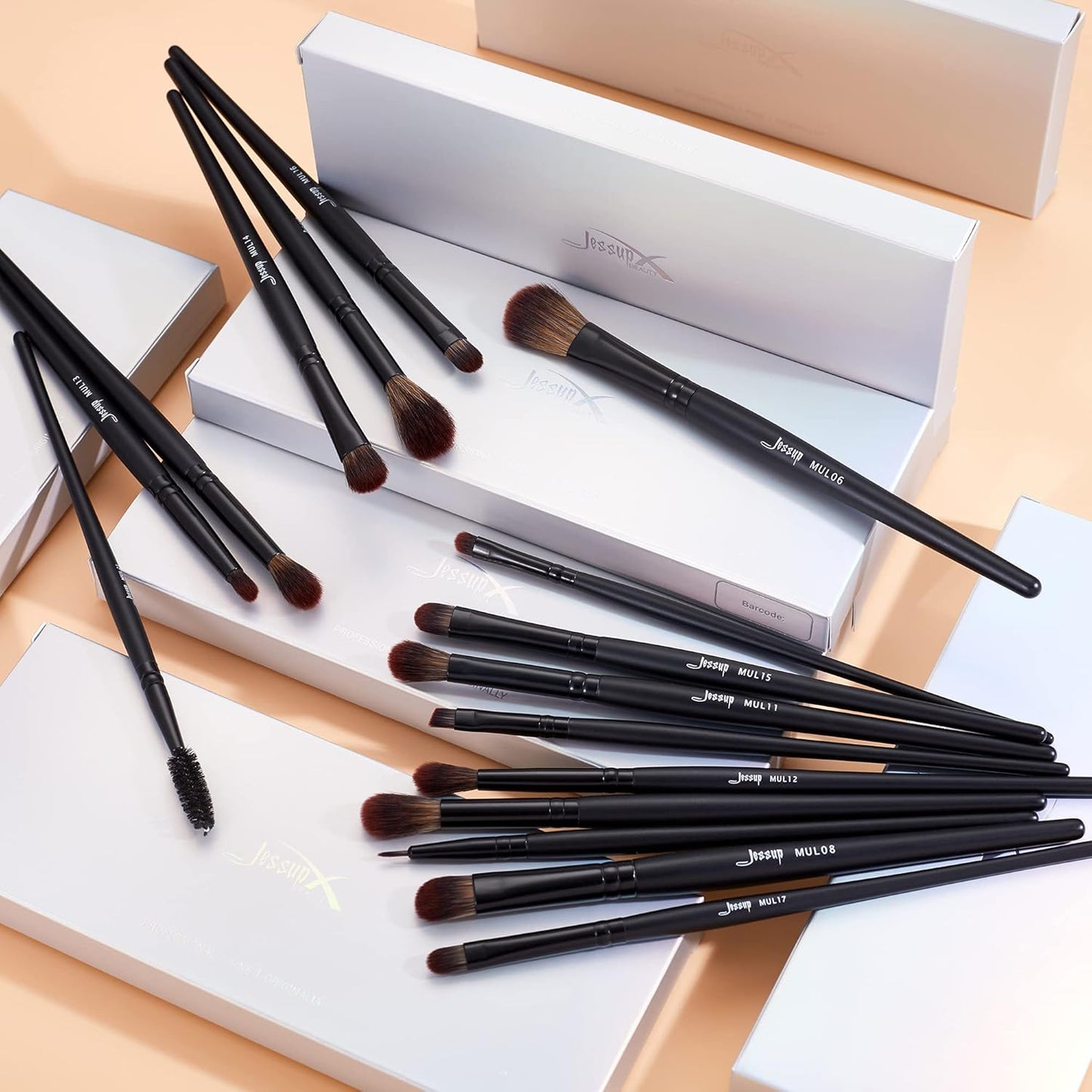 Vegan Makeup Brush Set - 16pcs Premium Synthetic Eye Brushes for Blending, Eyeliner & Concealer