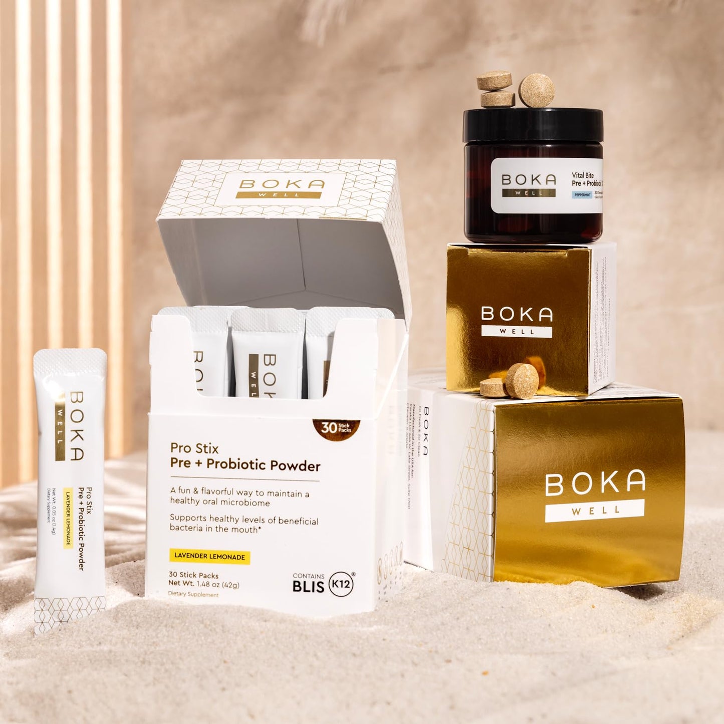 Boka Vital Bite Oral Pre + Probiotics - Sugar-Free Nut-Free Chewable Dental Probiotics for Teeth and Gums with BLIS K12, Vitamin D3 K2 for Men Women, Freshens Breath - Peppermint, 30 ct