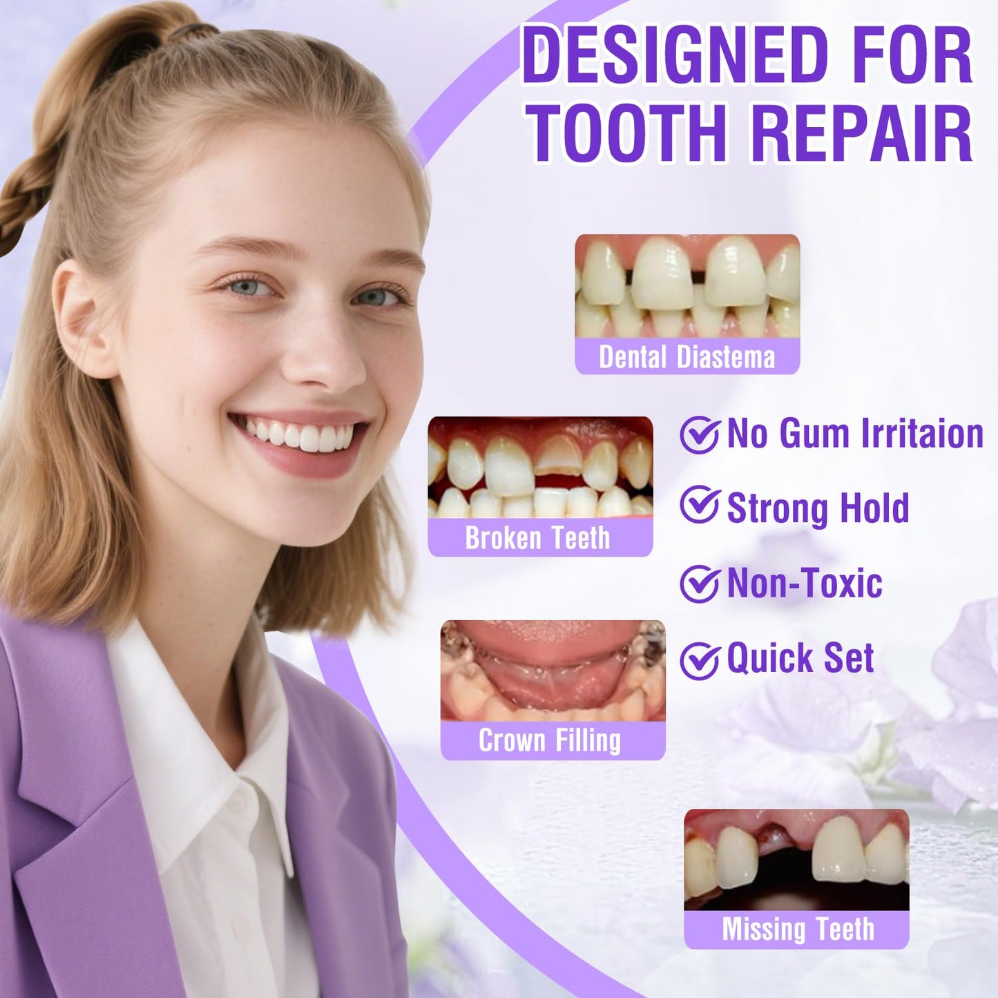Dental Cement Temporary Tooth Repair Kit for Broken Teeth, Zinc Oxide Eugenol Glue for Chipped Missing Teeth,Crowns, Fillings & Bridges