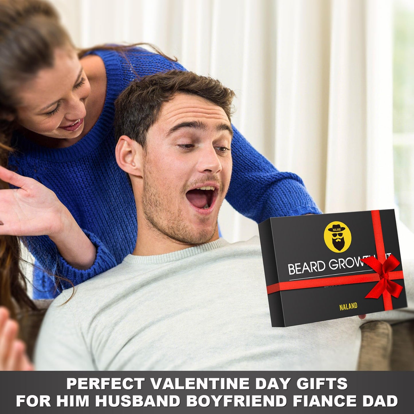 Beard Growth Kit - Beard Kit for Men with Beard Growth Oil (2oz), Beard Balm, Beard Comb, Massager for Spot/Patchy Beard - Christmas, Anniversary, Birthday for Men, Dad, Husband, Boyfriend