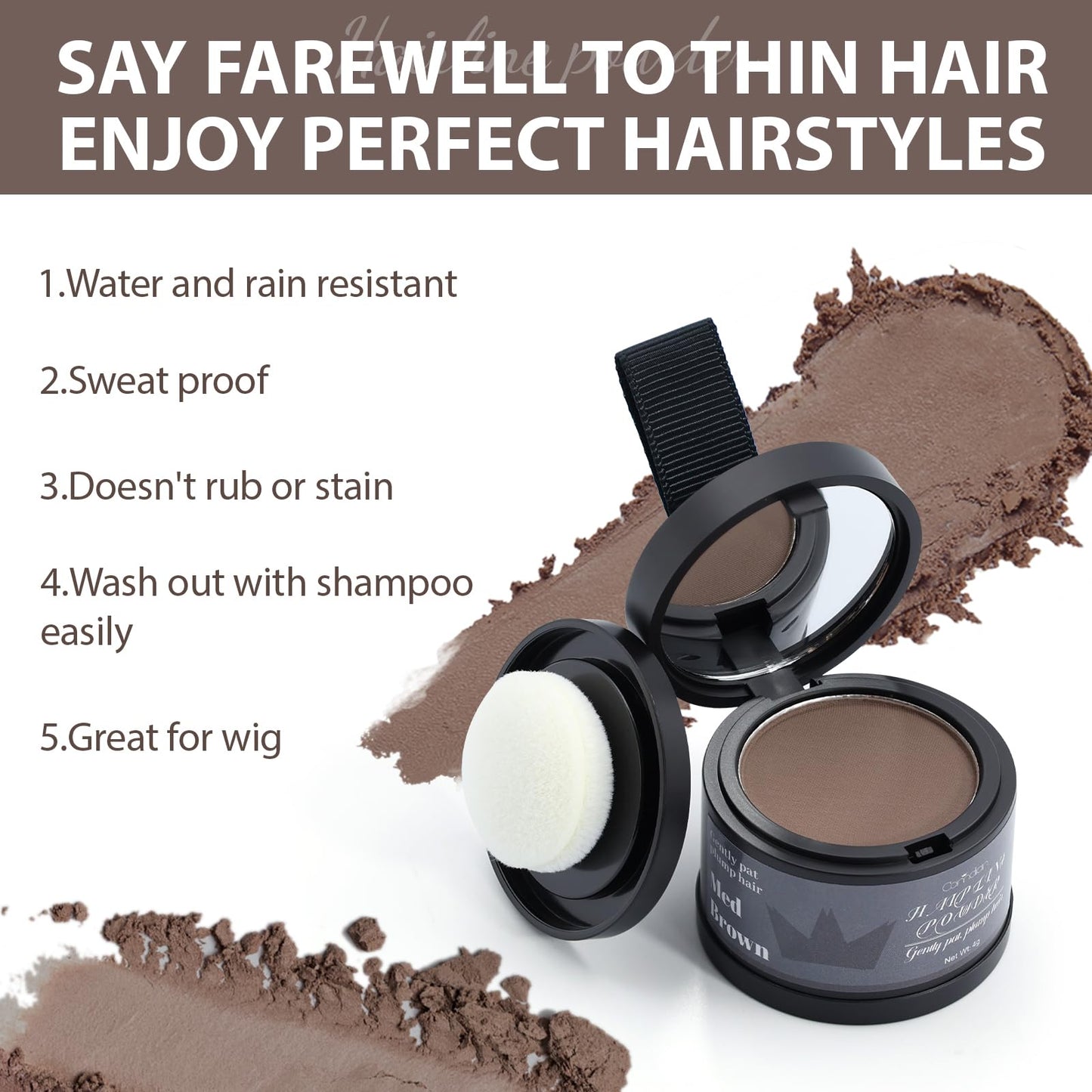 2 Pack Hairline Powder for Women and Men, Used to Root Touch Up Hair Color, Thinning and Gray Hair Coverage and Bald Spots Coverage, Medium Brown