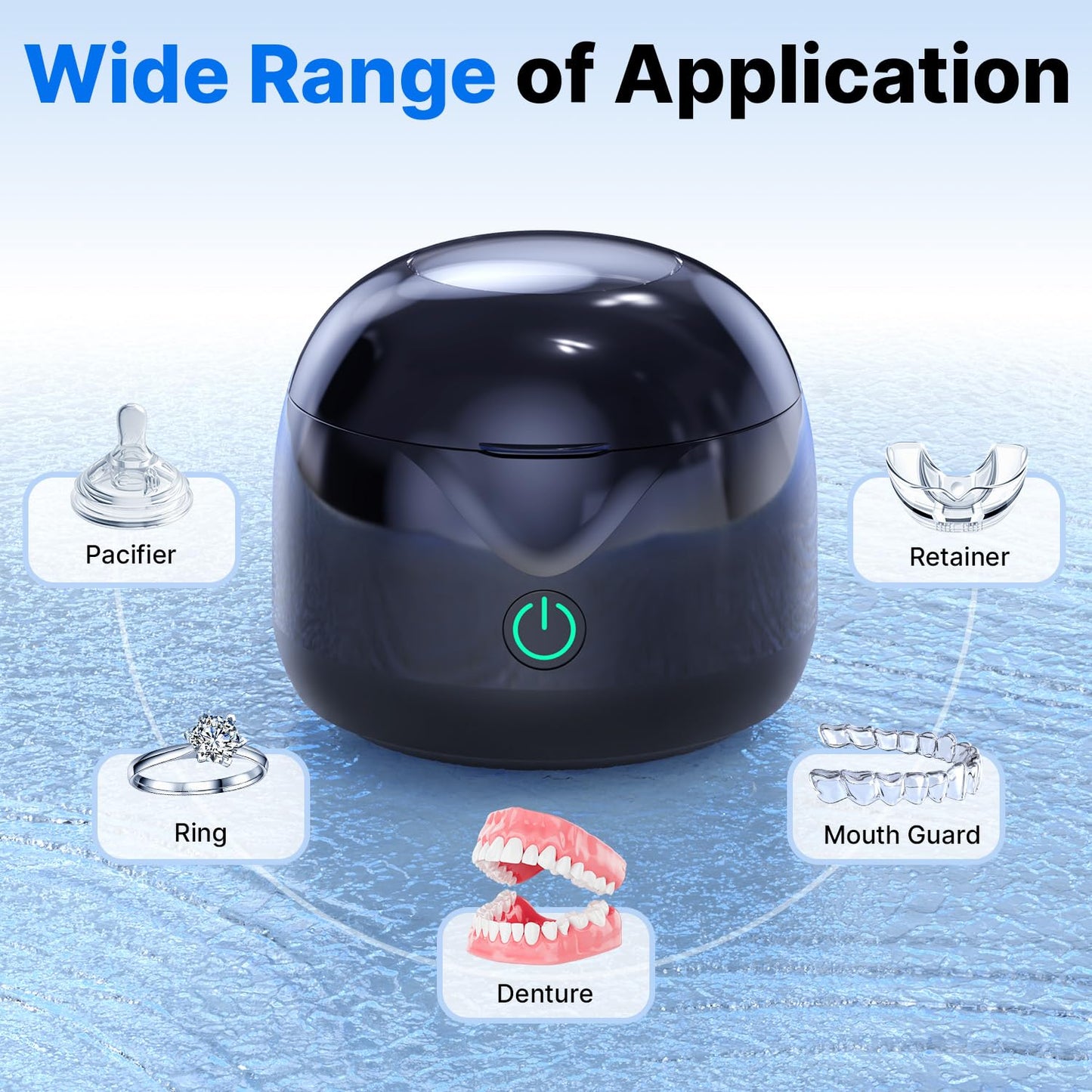 CXRUY Ultrasonic Retainer Cleaner - UV Dental Cleaning Pod Night Guard Cleaner for Dentures, Aligner, Braces, Toothbrush Heads, Jewelry (Black)