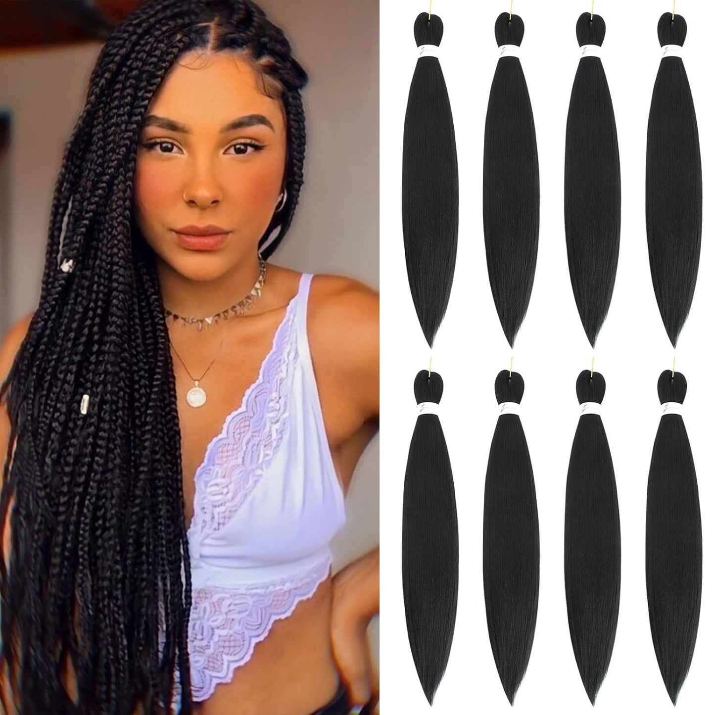 24-Inch Pre-Stretched Braiding Hair - 8 Packs Soft Yaki Texture for Crochet & Twists
