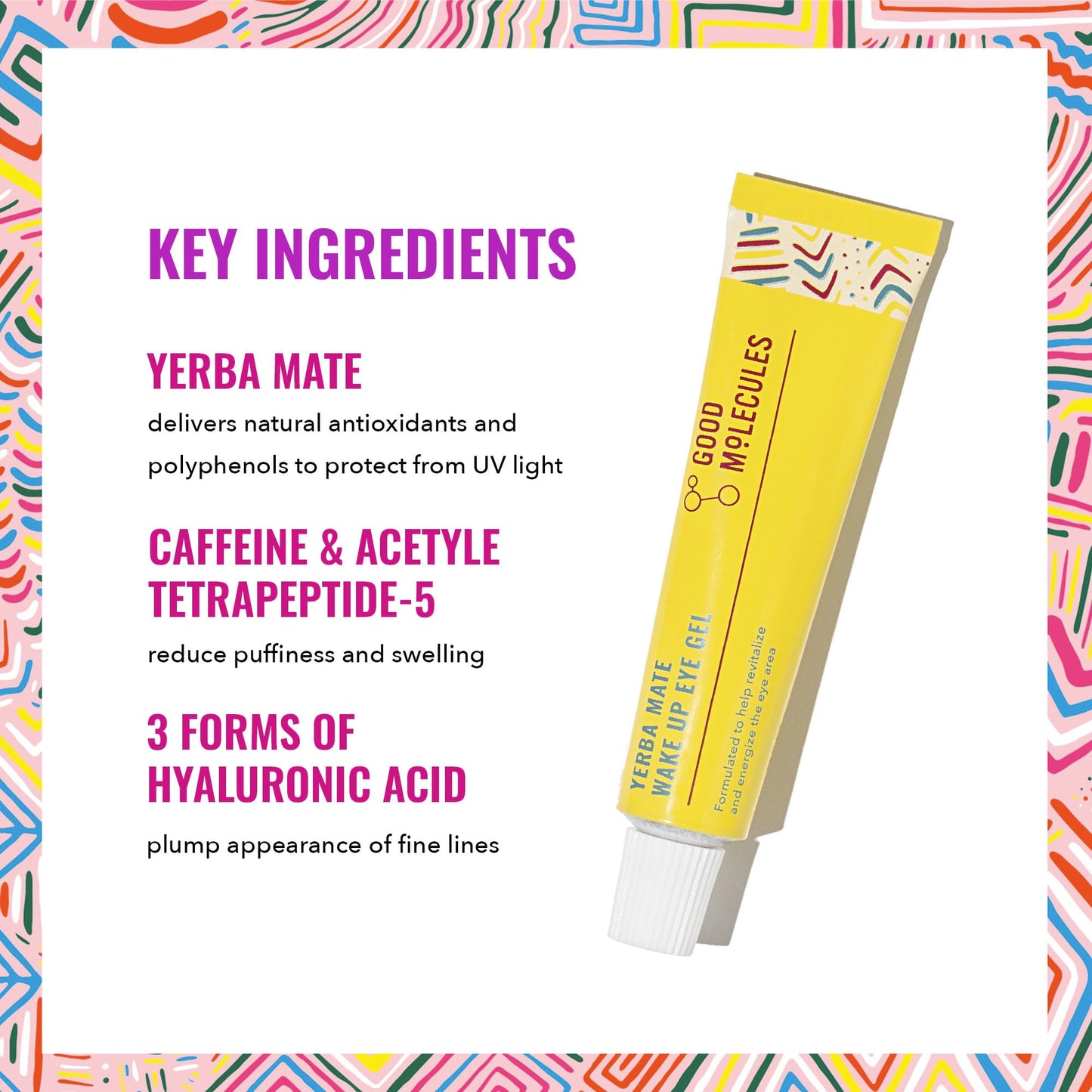 Good Molecules Yerba Mate Wake Up Eye Gel - Hydrating Under Eye Gel Cream with Hyaluronic Acid and Caffeine - Target Dark Circles and Puffiness - Skin Care for Face