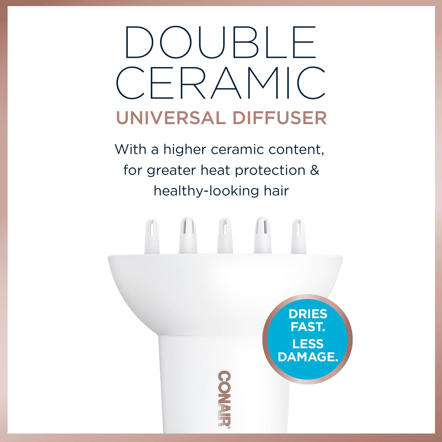 Conair Double Ceramic Universal Diffuser, Adjustable Hair Dryer Attachment for Frizz-Free Curls to Fit Hair Dryer Nozzles from 1.75” to 2.3”