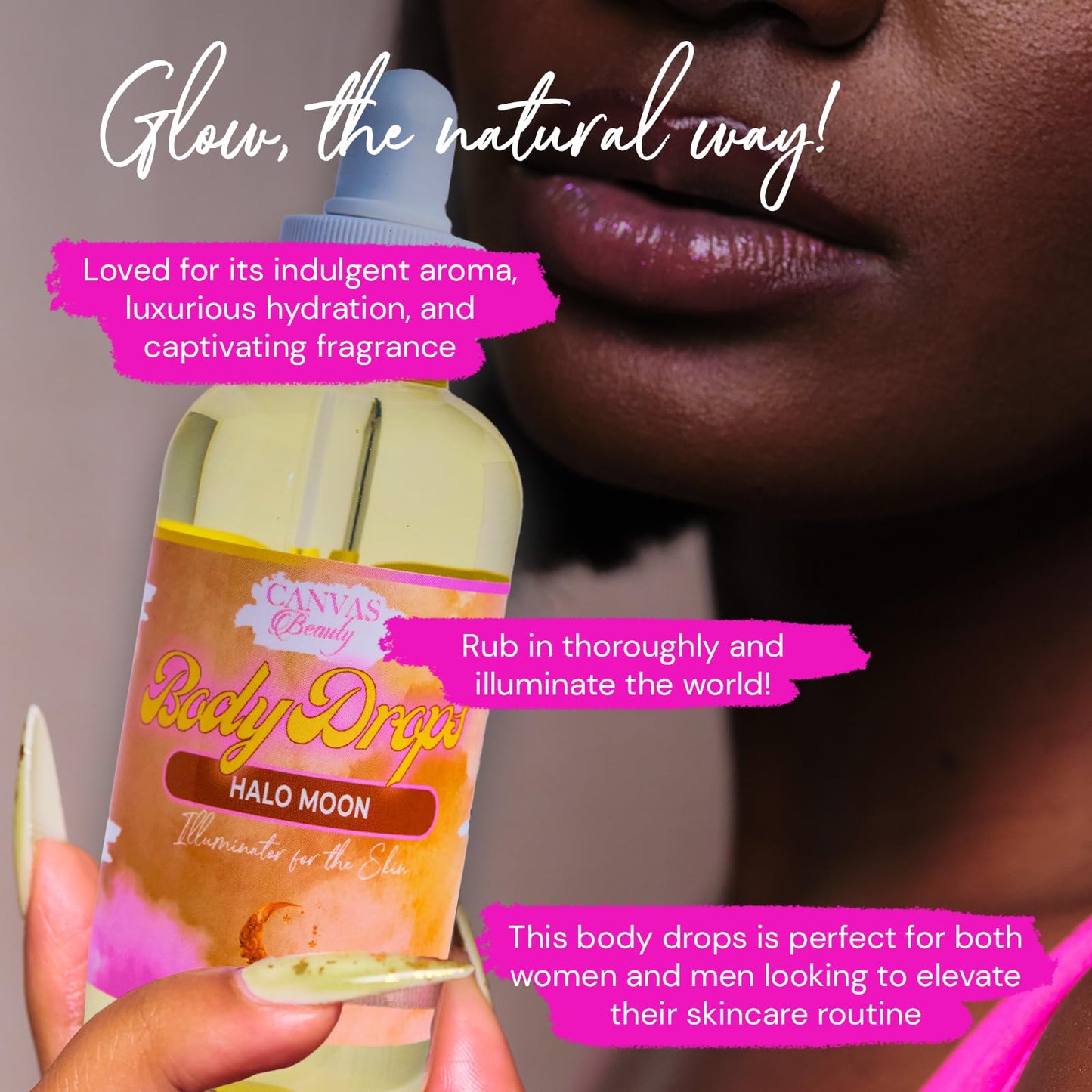 Canvas Beauty Body Drops, Halo Moon - With Coconut Oil, Jojoba Oil & Vitamin E