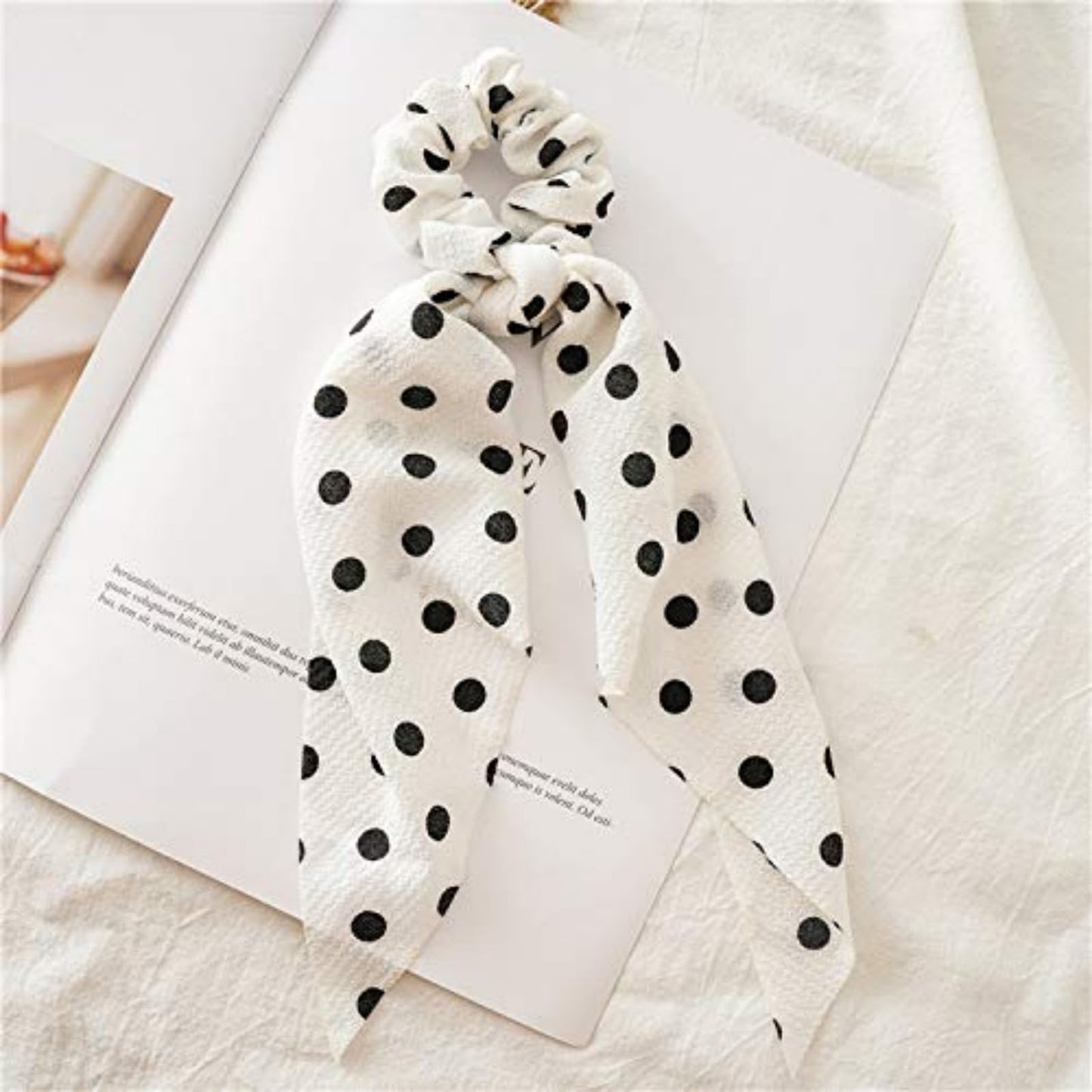4PCS Large Bow Ribbon Hair Scrunchies | Floral Rayon Chiffon Scarf Ties - Double Wear Headband & Ponytail Holder for Women