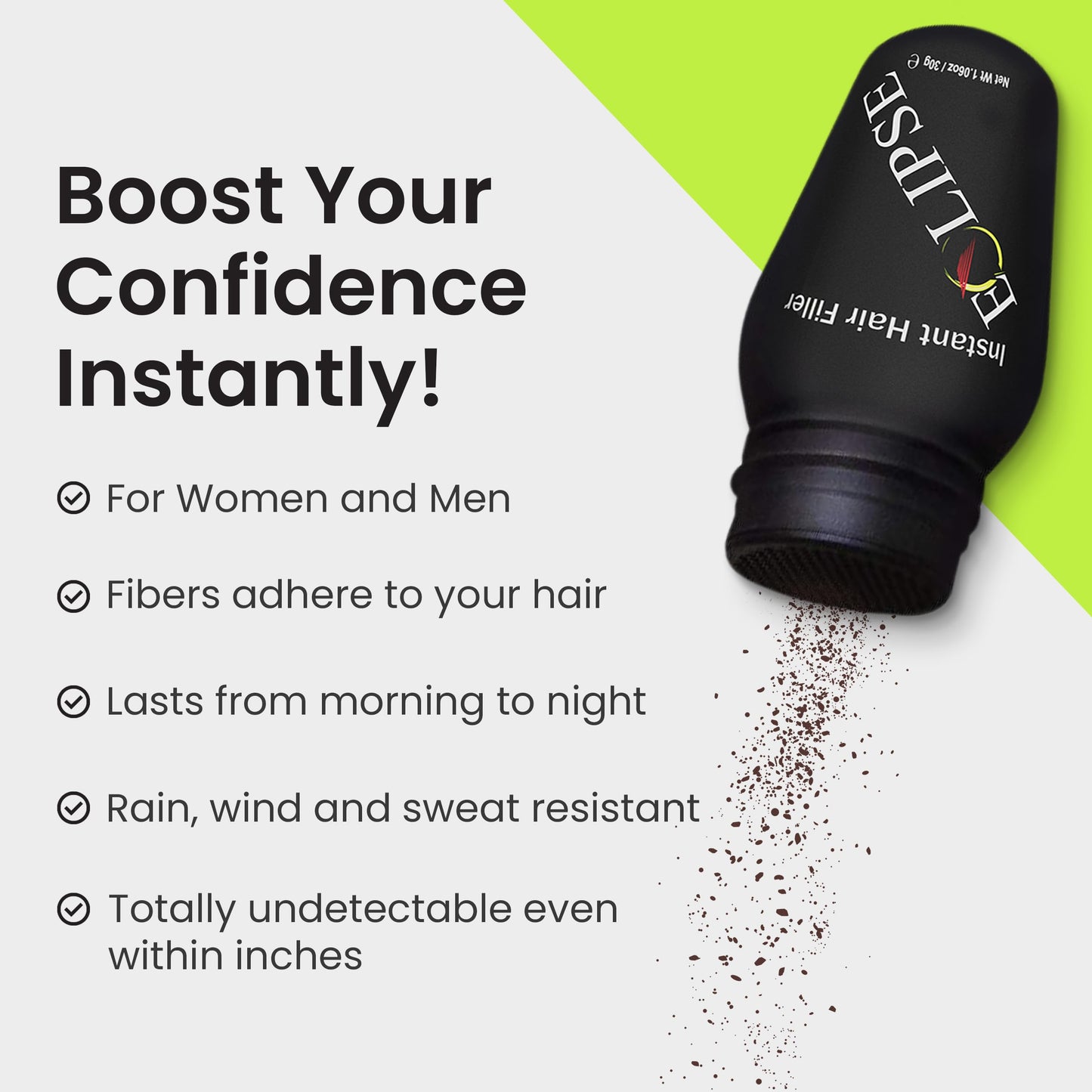 ECLIPSE Hair Fibers Dark Brown for Thinning Hair for Women & Men to Conceal Hair Loss in 15 Seconds - 100% Undetectable Hair Building Fibers, 30g