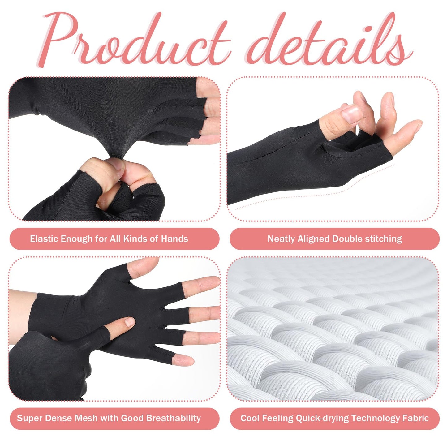UV Gloves for Gel Nail Lamp, 6 Pcs (3 Pair) Anti UV Gloves for Gel Nail Lamp, Protection Glove for Manicures, Professional Fingerless Nails Tech Glove for Home Salon Use Nails DIY Accessories(3 Color)