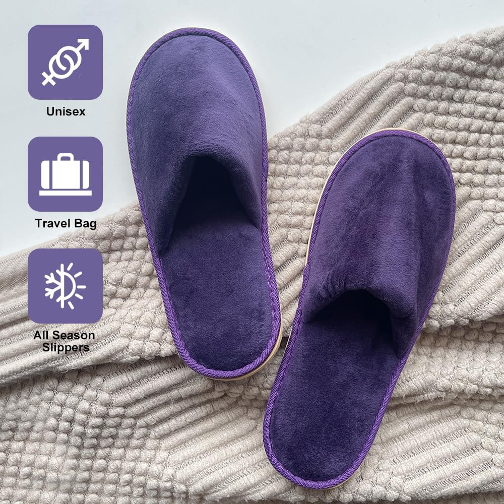 Non-Slip Disposable Slippers - 2-6 Pairs, Washable Velvet Closed Toe for Guests, Hotel & Spa